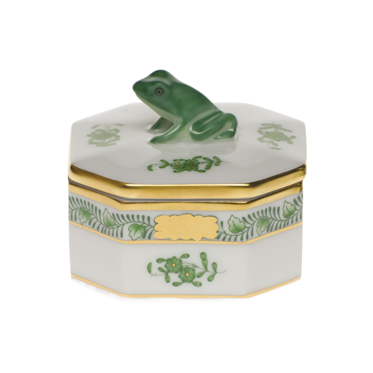 Herend Chinese Bouquet Green Small Octagonal Box with Frog | 2.5in