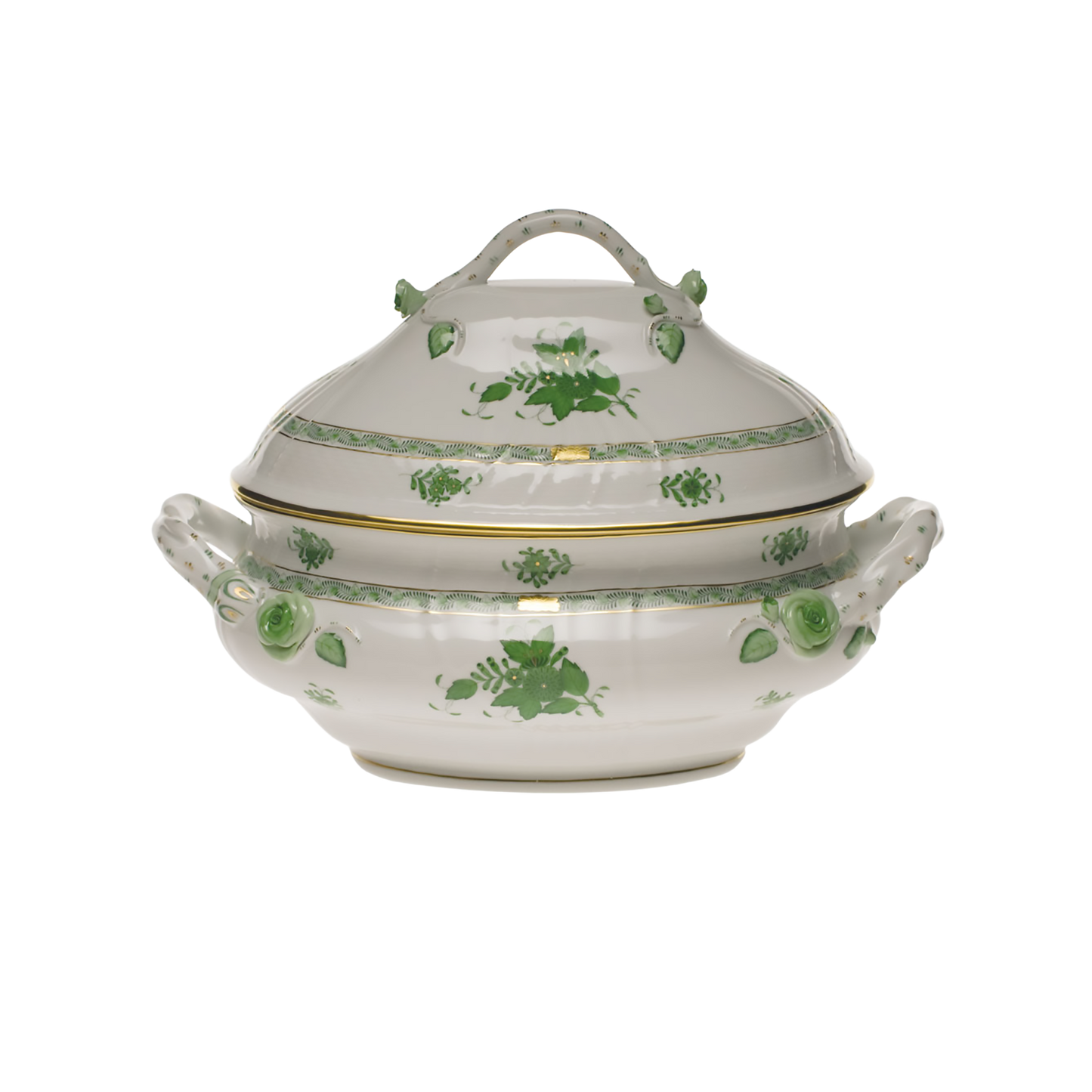 Herend Chinese Bouquet Green Soup Tureen with Branch Handles | 4qt