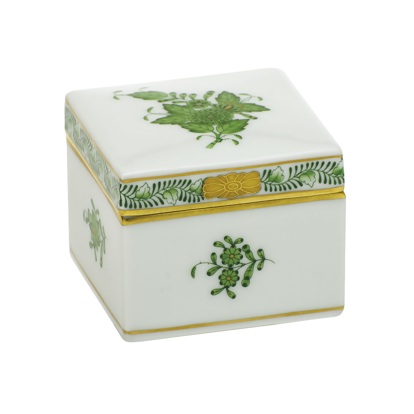 Herend Chinese Bouquet Green Square Box | 2.5x2.5in