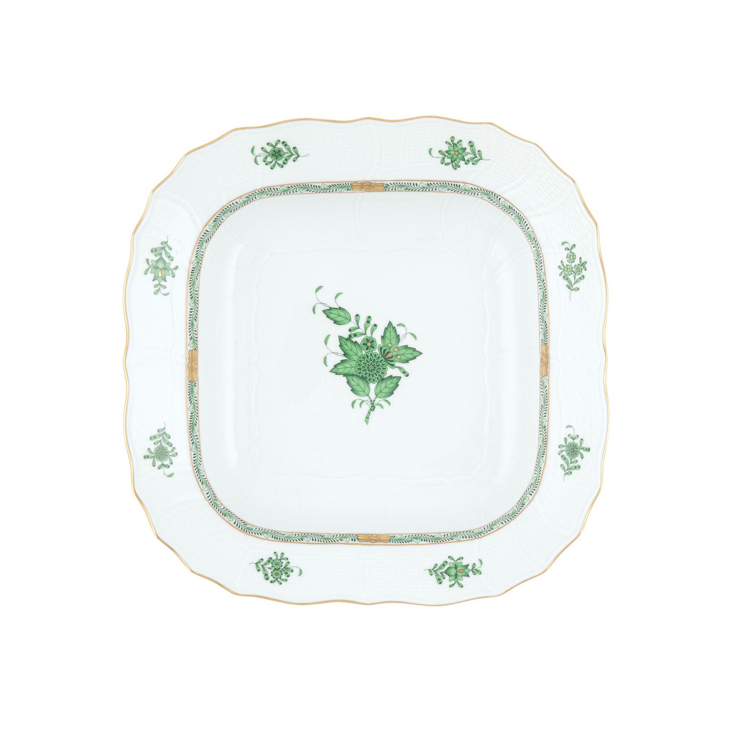 Herend Chinese Bouquet Green Square Fruit Dish | 11in