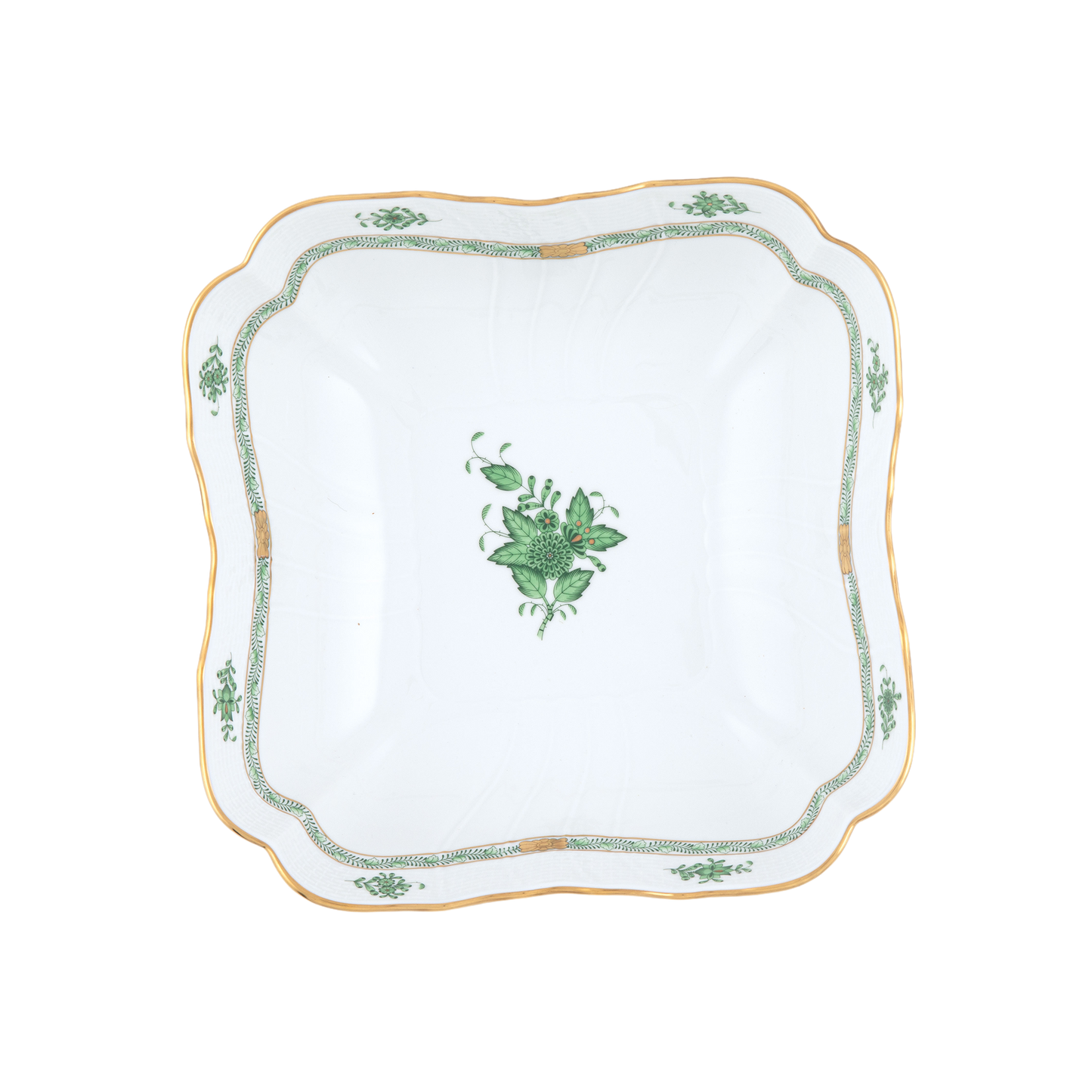 Herend Chinese Bouquet Green Square Salad Bowl | 10x10in