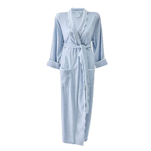 Weezie Towels Luxury Women's Long Scallop Lightweight Robin's Egg Robe | Extra Small