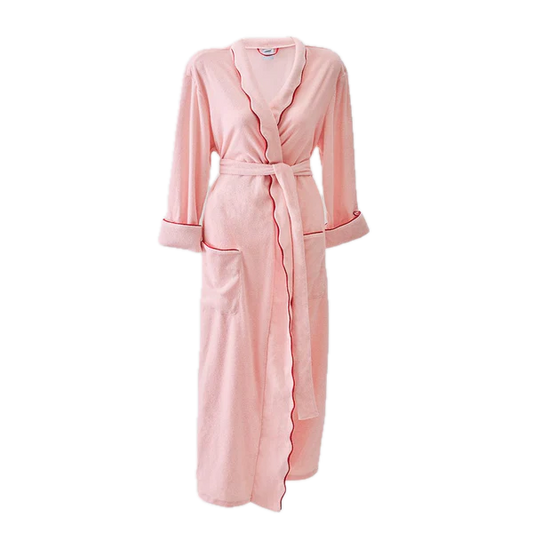 Weezie Towels Luxury Women's Long Scallop Lightweight Pink + Red Robe | Extra Small