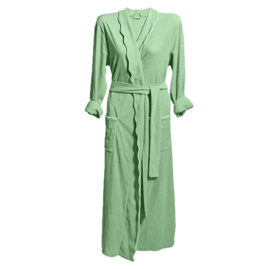 Weezie Towels Luxury Women's Long Scallop Lightweight Basil Robe | Extra Small