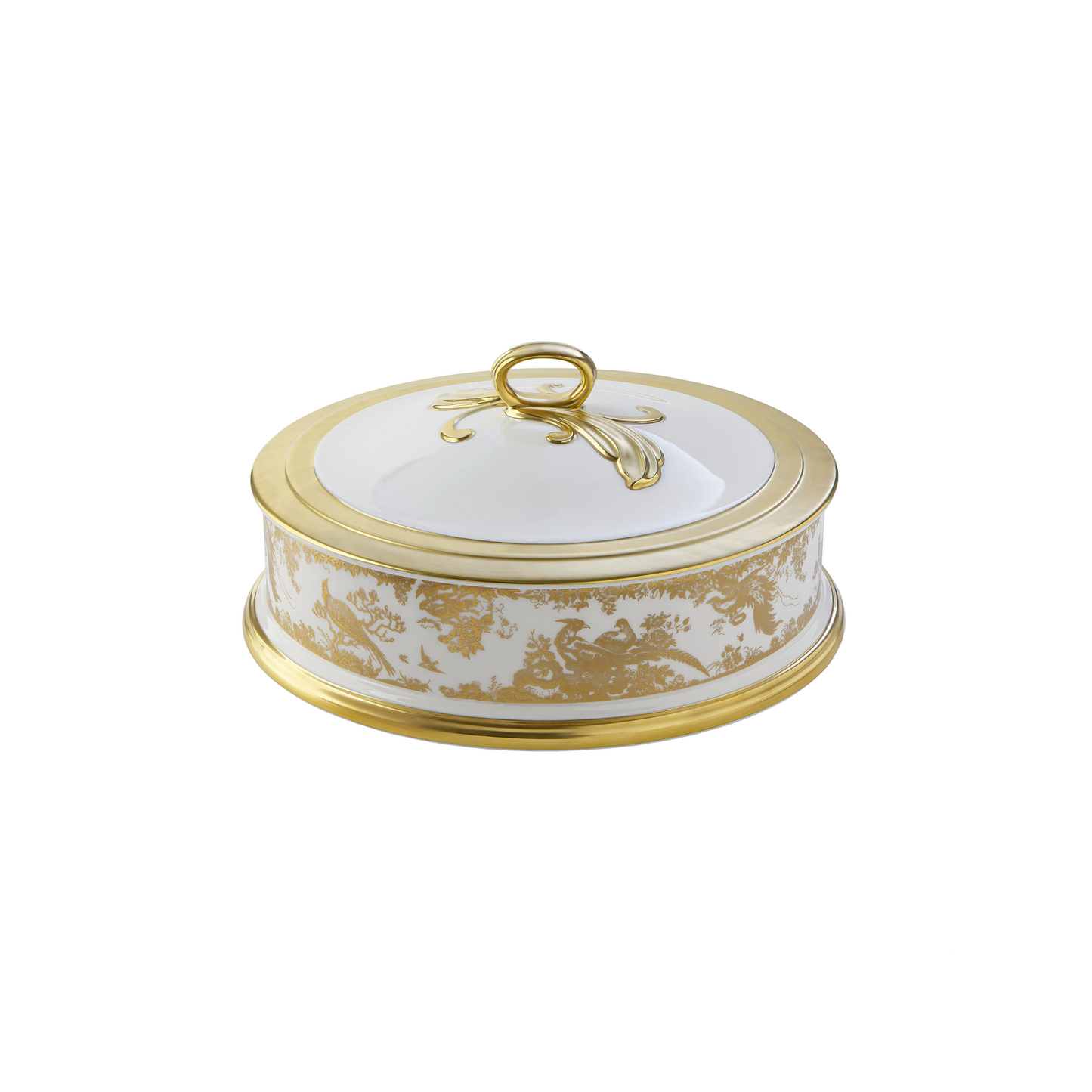Royal Crown Derby Aves Gold Round Chocolate Box | 10.5x3in