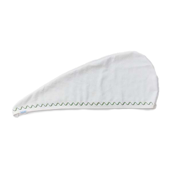 Weezie Towels Luxury Hair Towel | White + Green Wave Embroidery