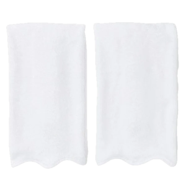 Weezie Towels Luxury Scallop Edge Hand Towel Set of 2 | White + White Piping