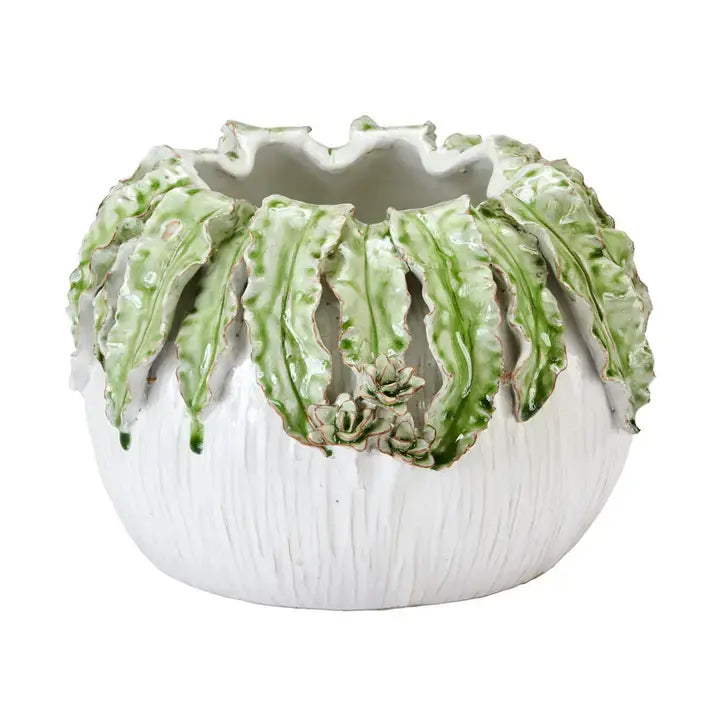 Handmade Green Leaf Ceramic Vase | 10.5x7in