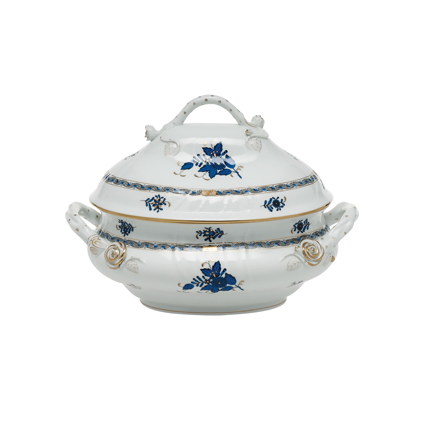 Herend Chinese Bouquet Black Sapphire Soup Tureen with Branch Handles | 4in