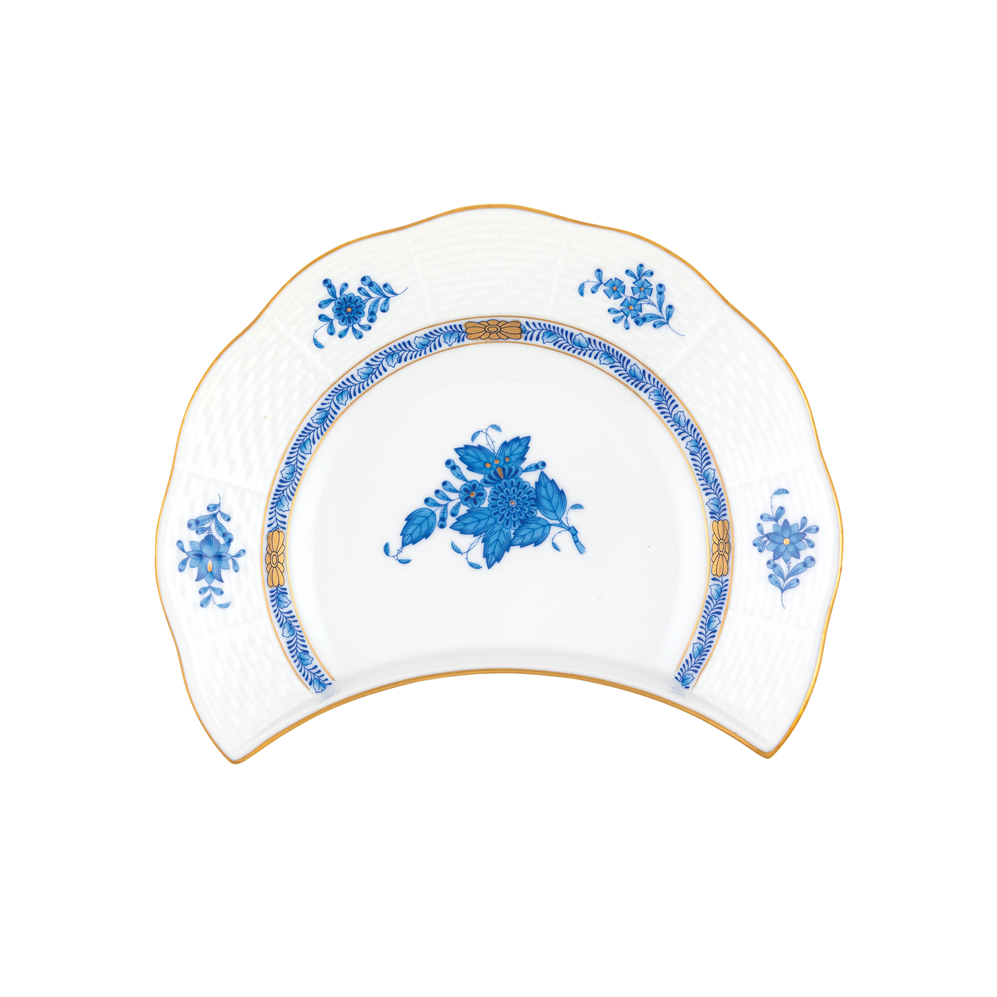 Herend Chinese Bouquet Blue Crescent Salad Plate | 7.25x5in