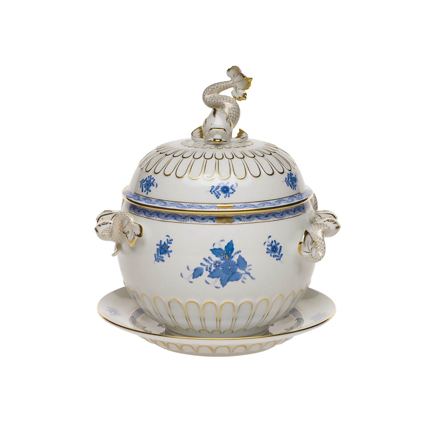 Herend Chinese Bouquet Blue Soup Tureen + Platter | 4qt