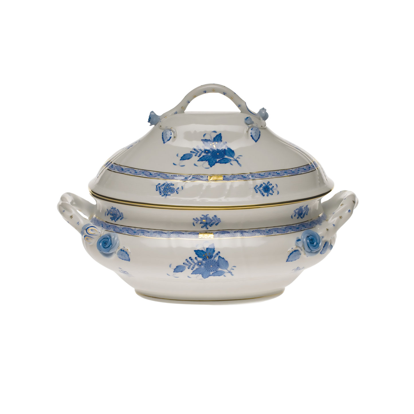 Herend Chinese Bouquet Blue Soup Tureen with Branch Handles | 4qt