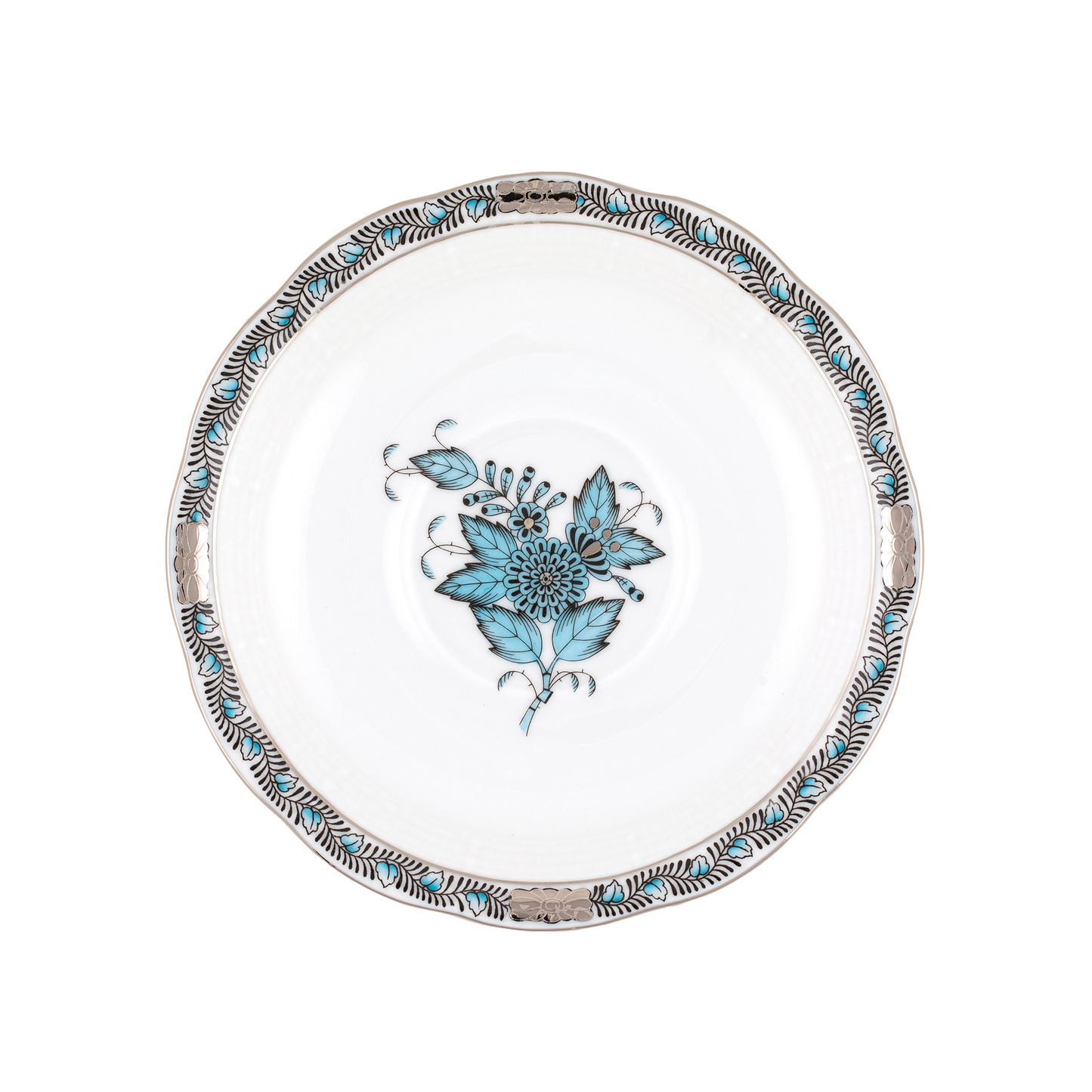 Herend Chinese Bouquet Turquoise + Platinum Tea Saucer | 6in