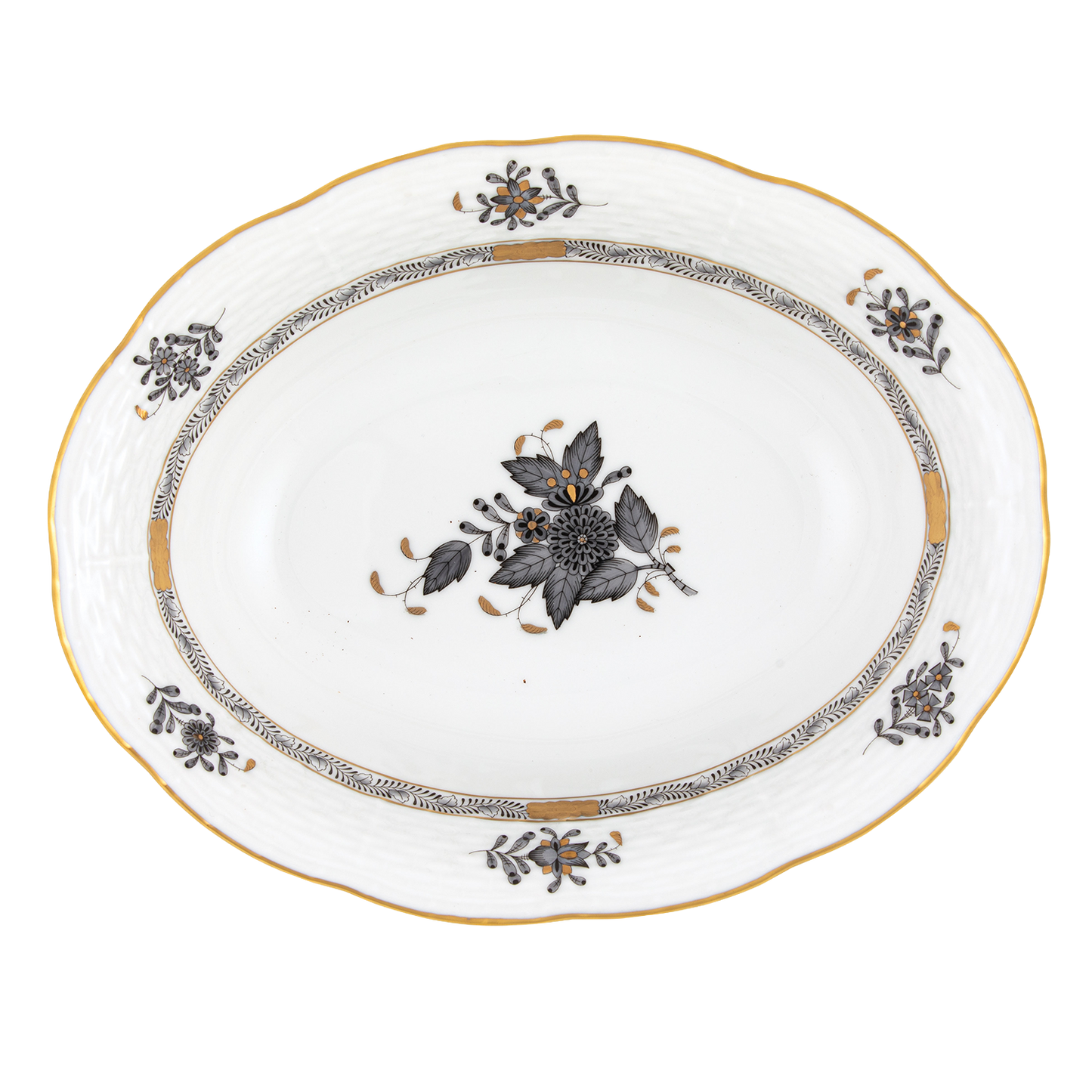 Herend Chinese Bouquet Black Oval Vegetable Dish | 10x8in