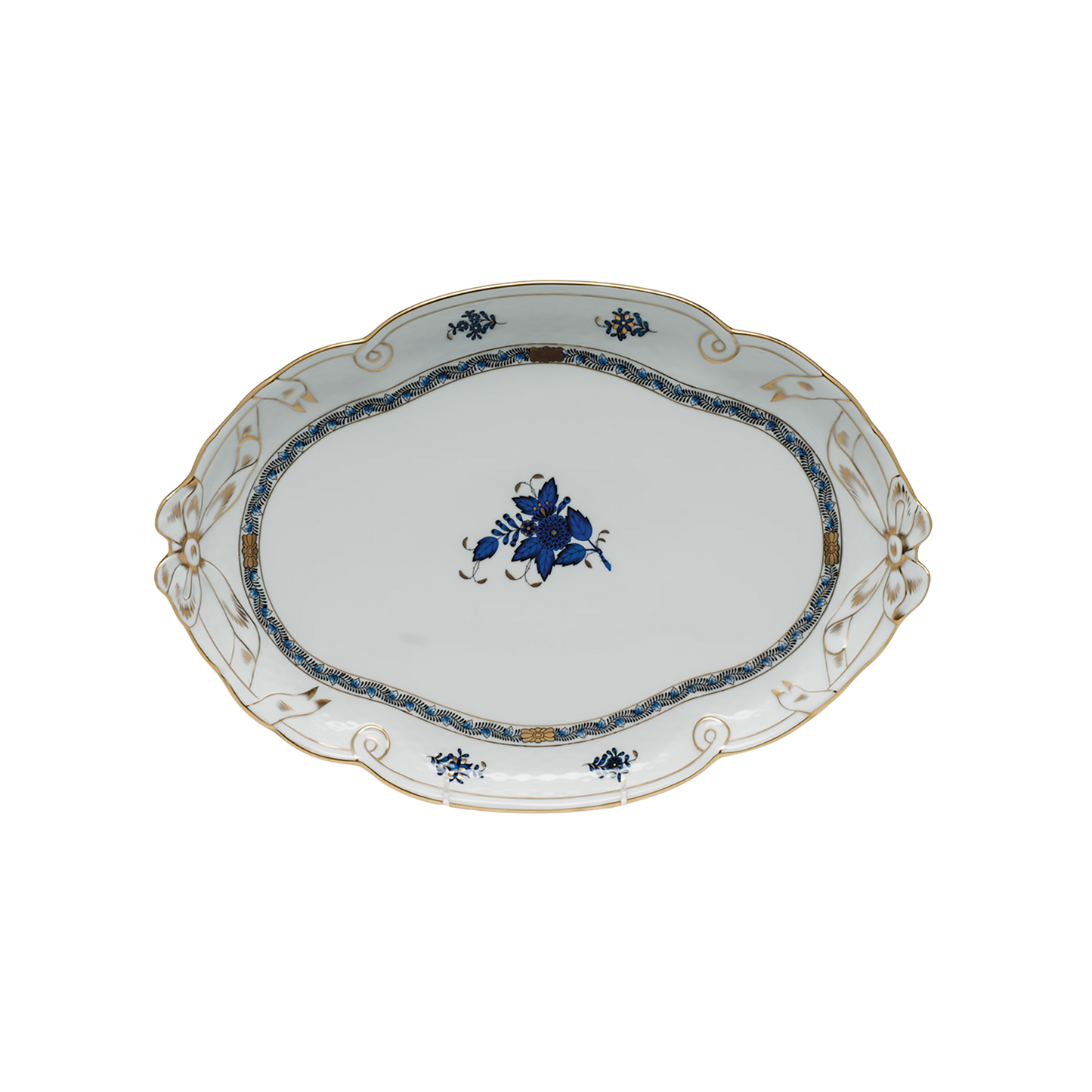 Herend Chinese Bouquet Black Sapphire Ribbon Tray | 15.75x11in