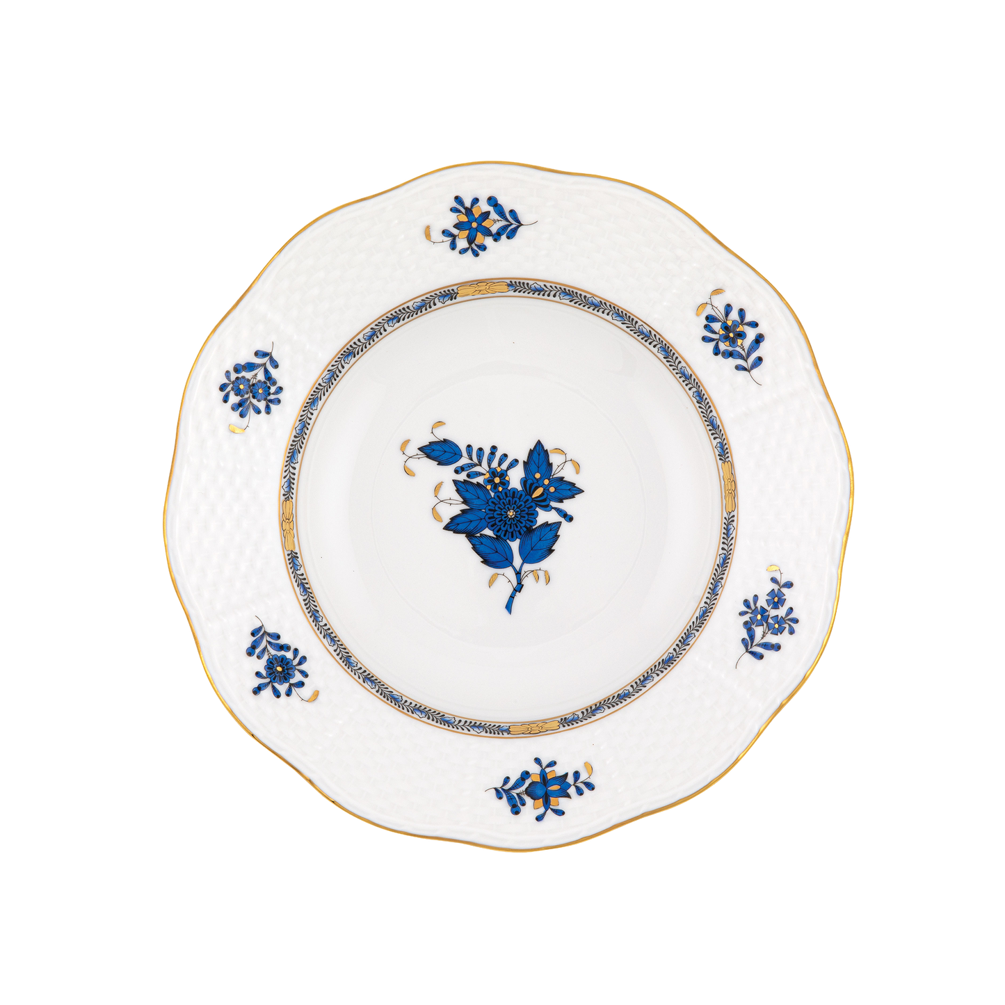 Herend Chinese Bouquet Black Sapphire Rim Soup Plate | 8in