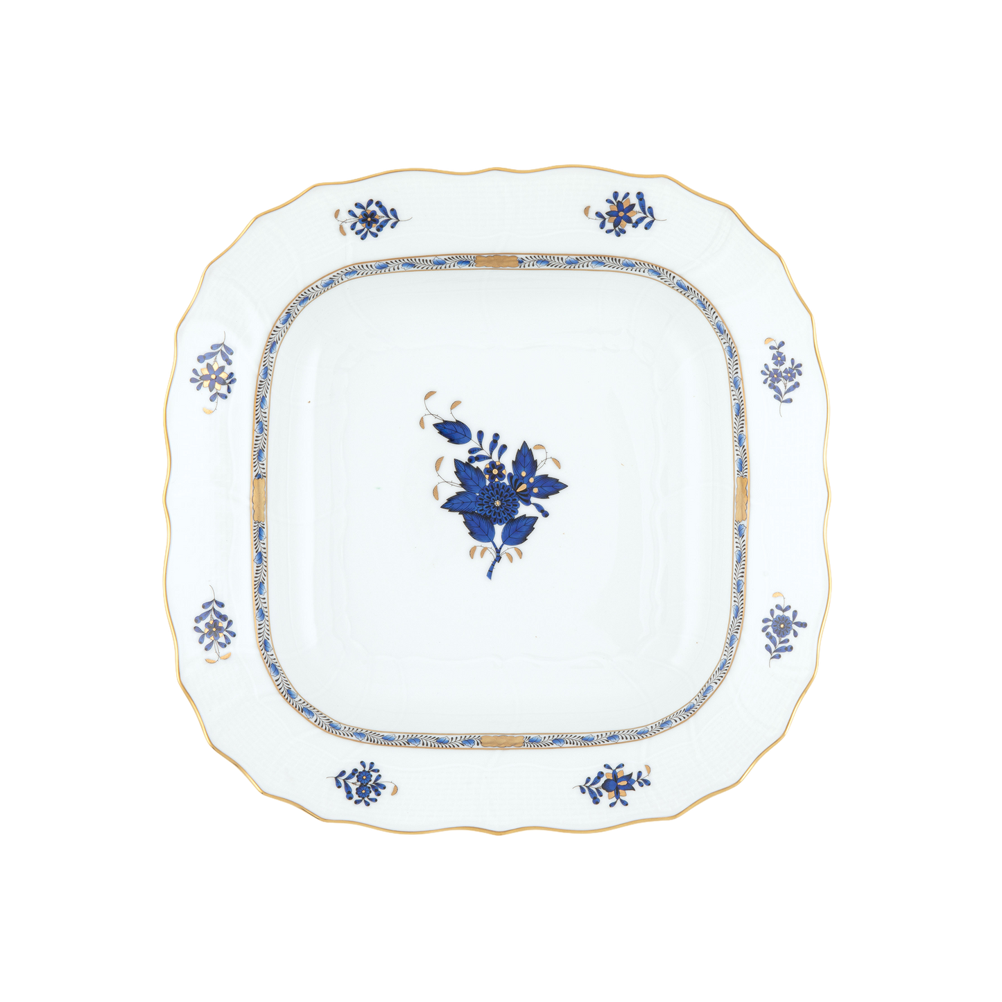 Herend Chinese Bouquet Black Sapphire Square Fruit Dish | 11in