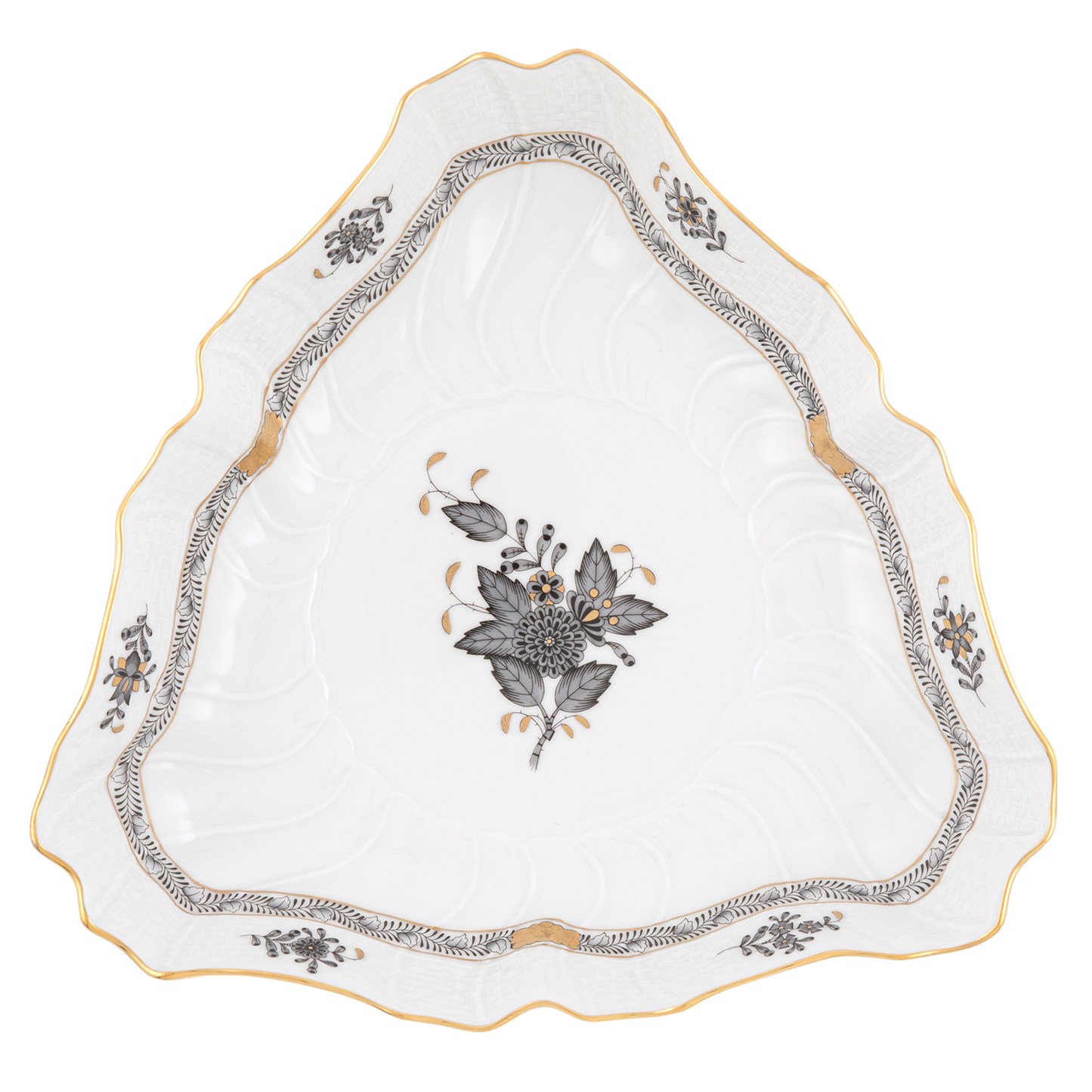 Herend Chinese Bouquet Black Triangle Dish | 9.5in