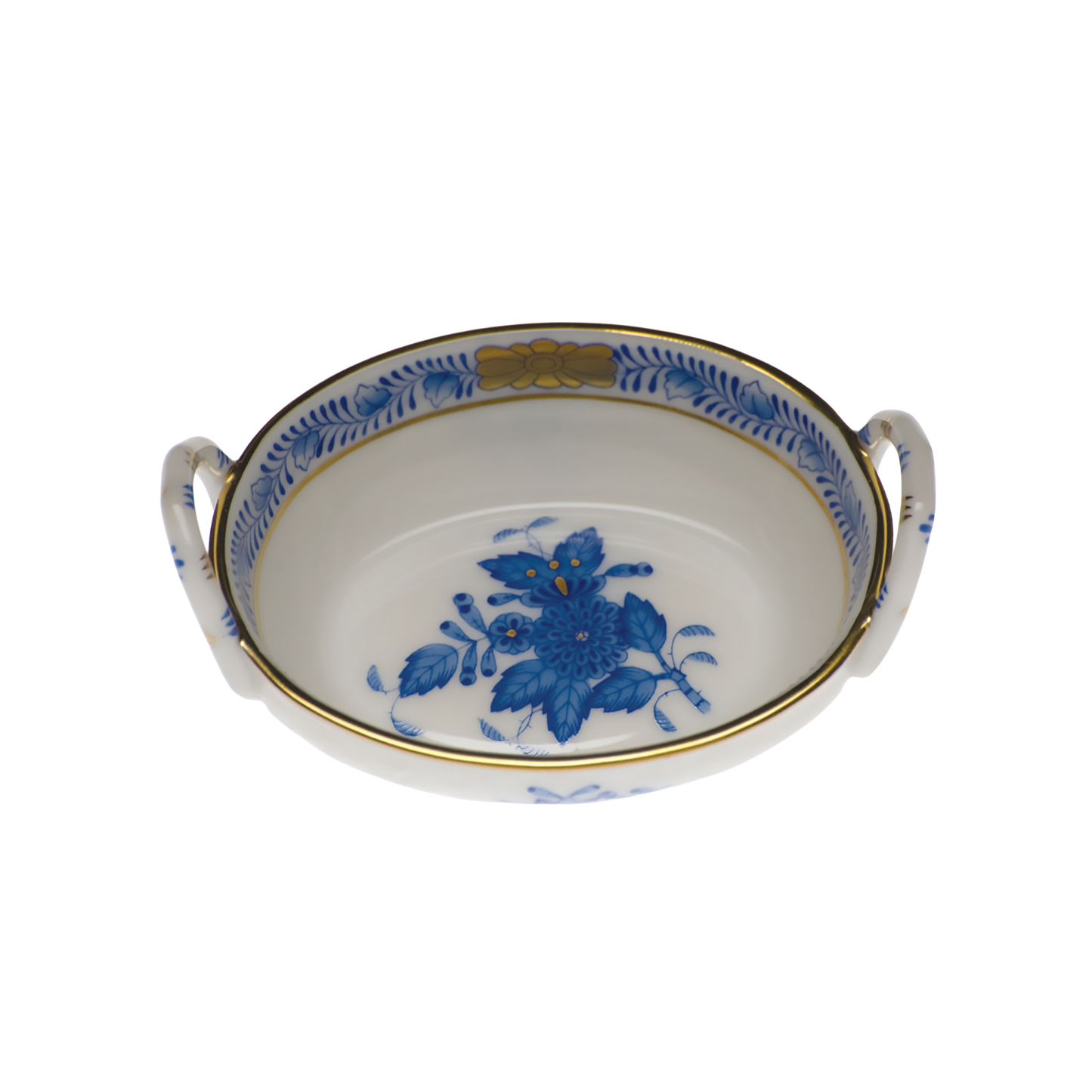 Herend Chinese Bouquet Blue Basket with Handles | 2.75in