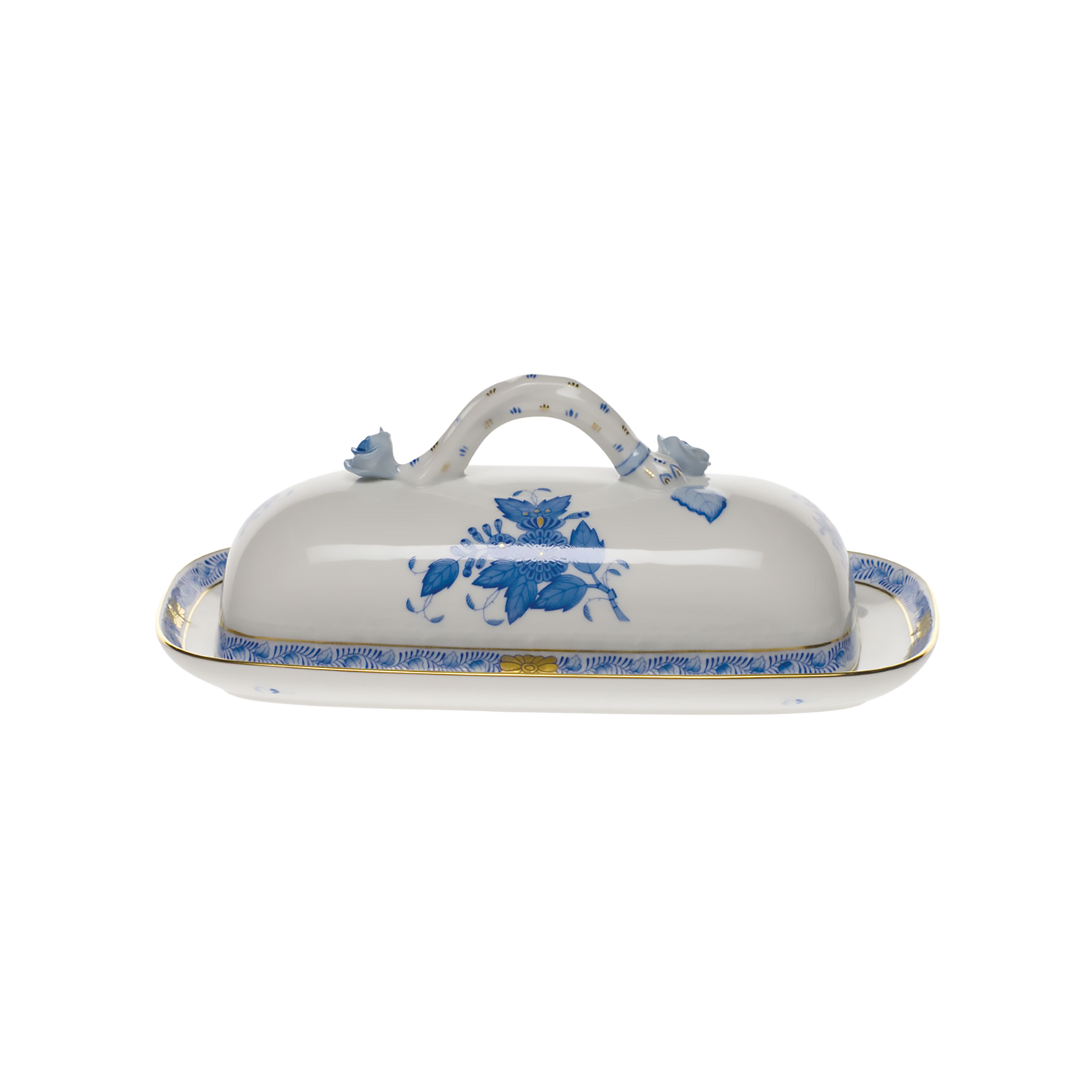 Herend Chinese Bouquet Blue Butter Dish with Branch | 8.5in