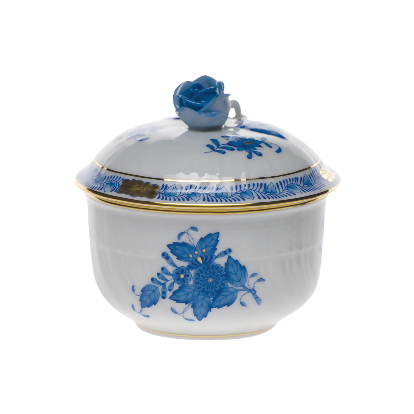 Herend Chinese Bouquet Blue Covered Sugar with Rose | 4oz