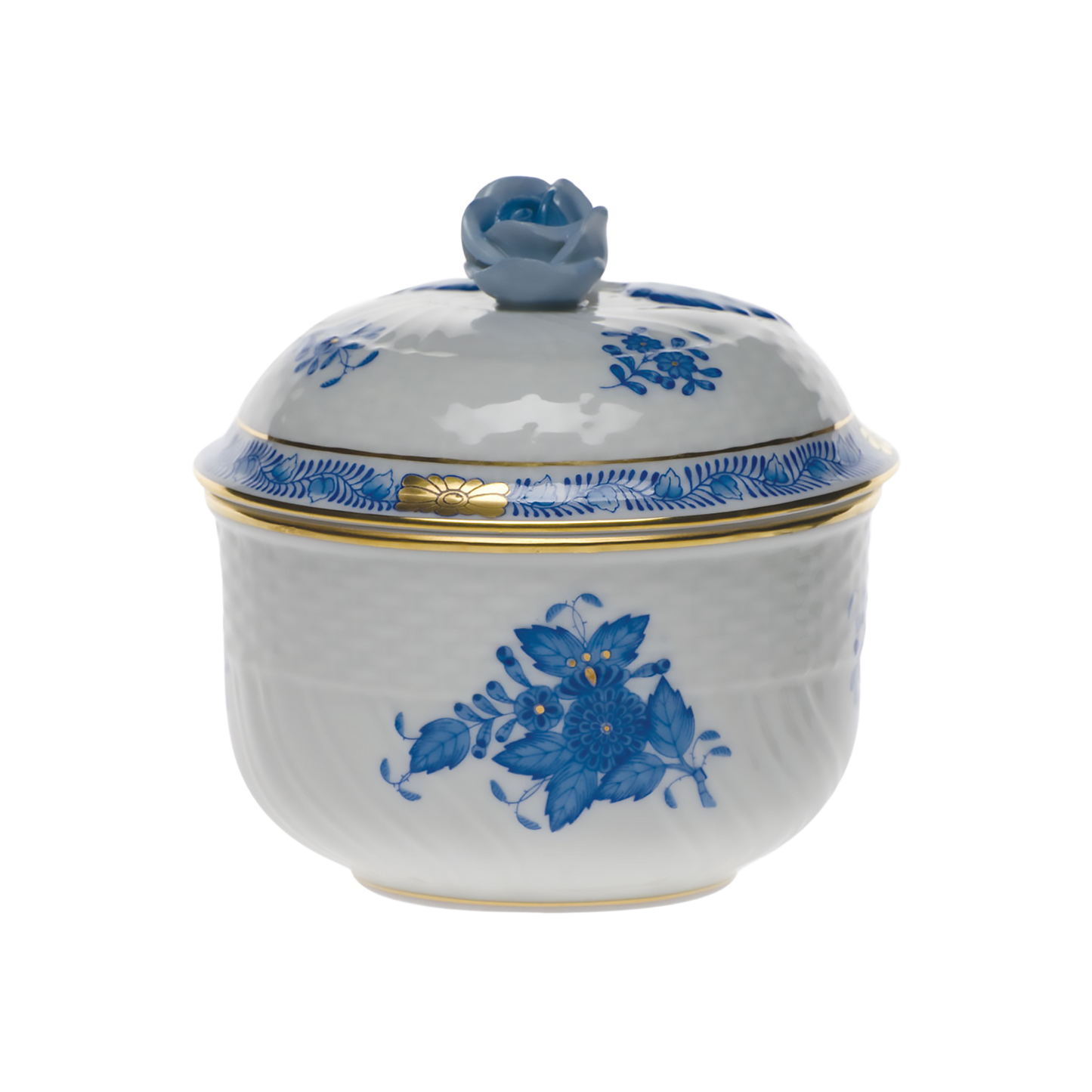 Herend Chinese Bouquet Blue Covered Sugar with Rose | 6oz