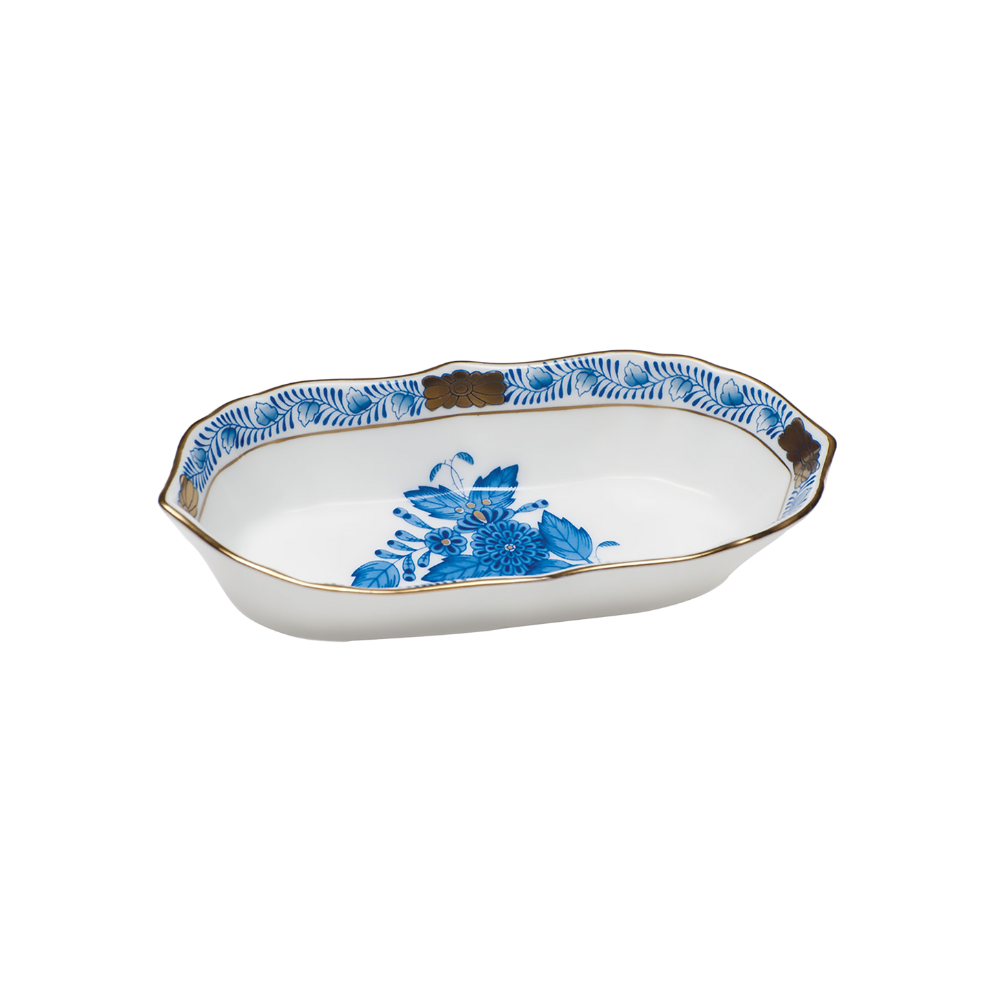 Herend Chinese Bouquet Blue Narrow Pin Dish | 5x1in