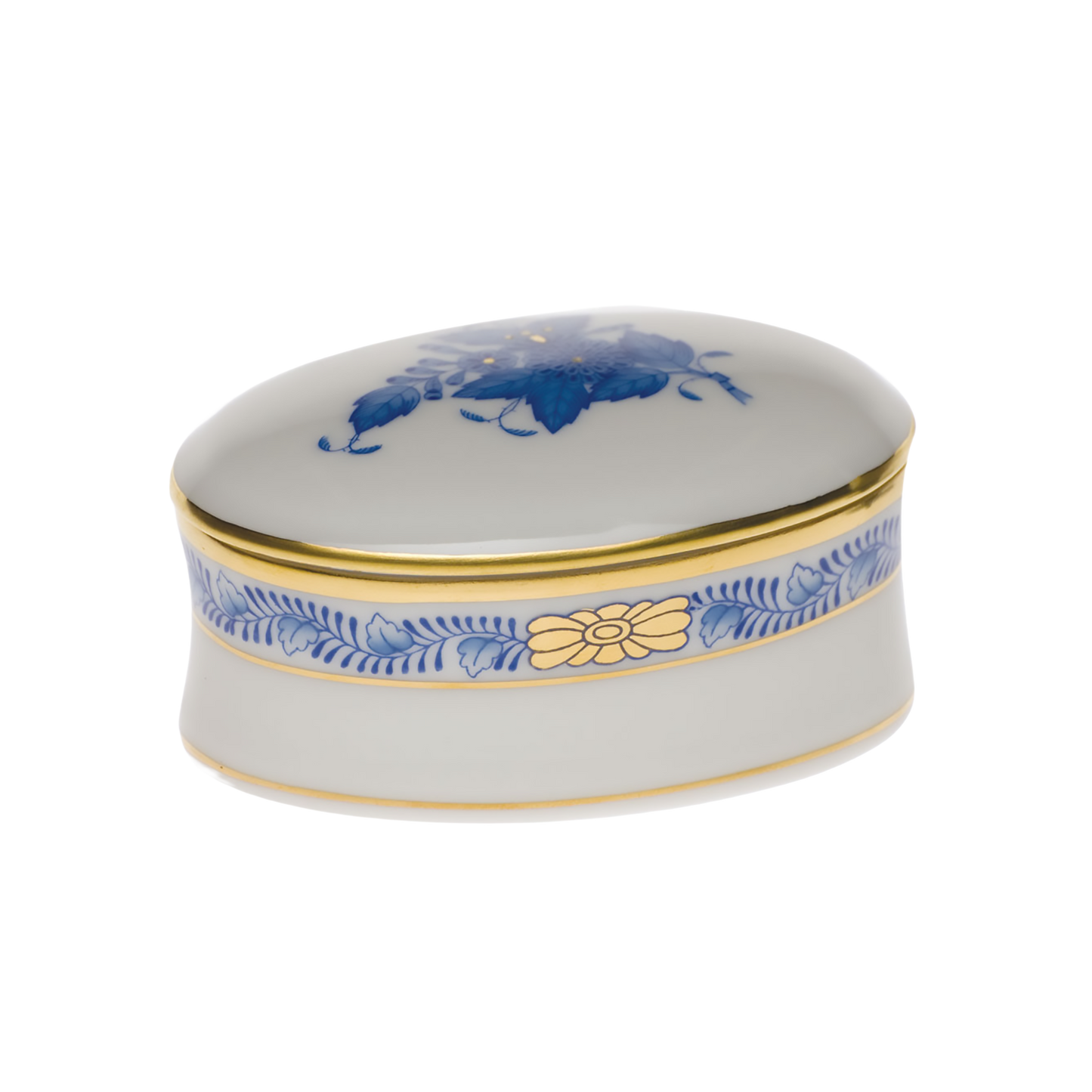 Herend Chinese Bouquet Blue Oval Box | 2.75x1.25in