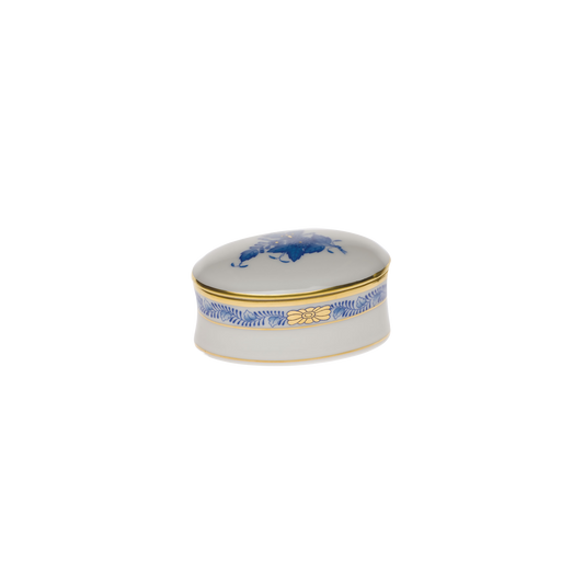 Herend Chinese Bouquet Blue Oval Box | 2.75x1.25in