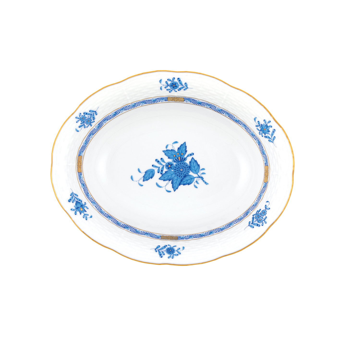 Herend Chinese Bouquet Blue Oval Vegetable Dish | 10x8in