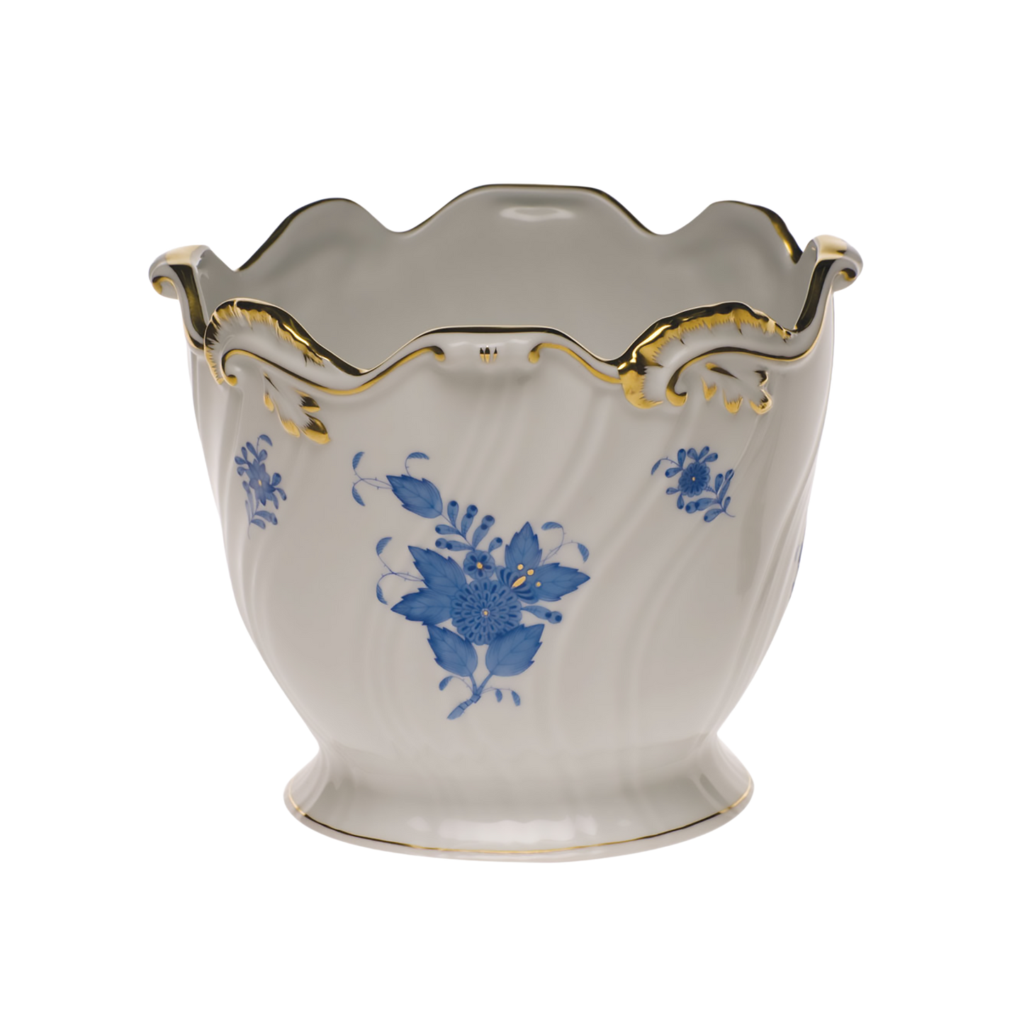 Herend Chinese Bouquet Blue Ribbed Cachepot | 6.25Hx7in