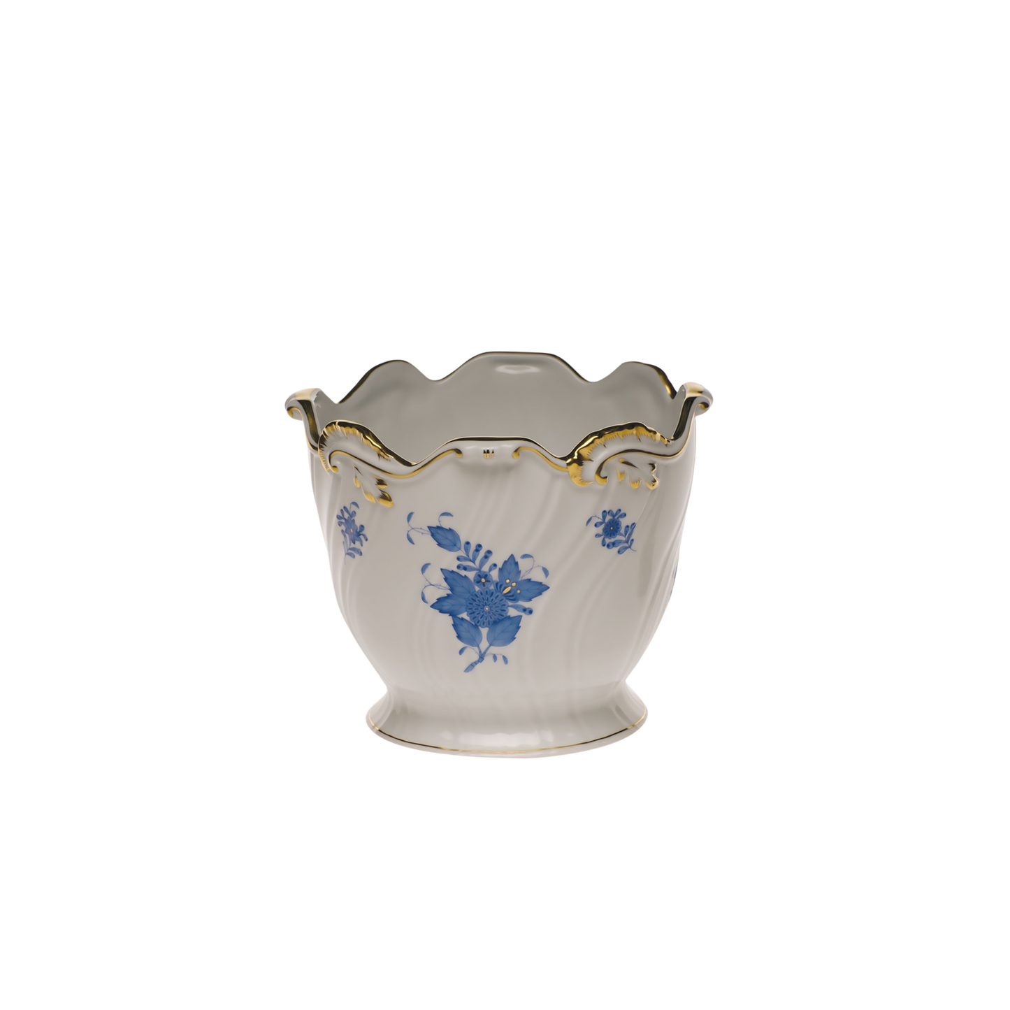 Herend Chinese Bouquet Blue Ribbed Cachepot | 6.25Hx7in