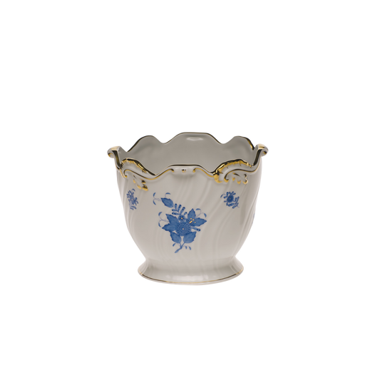 Herend Chinese Bouquet Blue Ribbed Cachepot | 6.25Hx7in