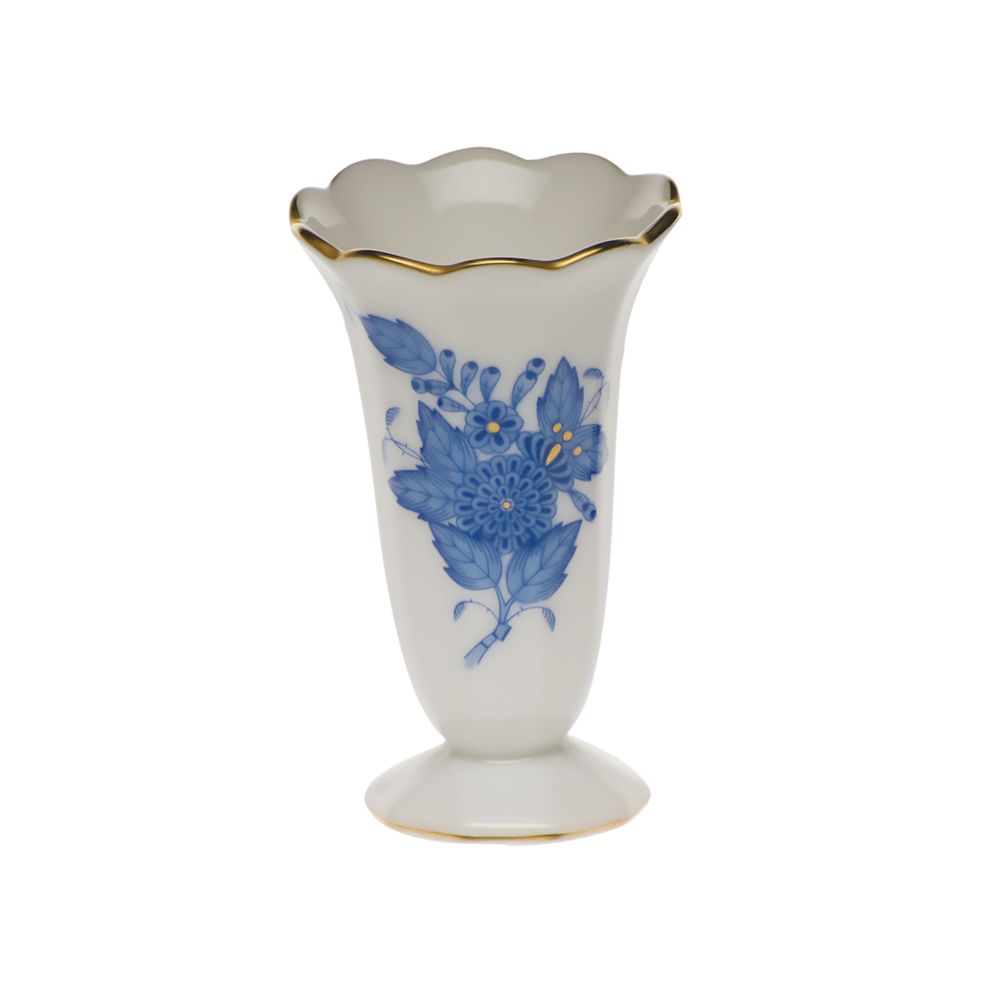 Herend Chinese Bouquet Blue Scalloped Bud Vase | 2.5in