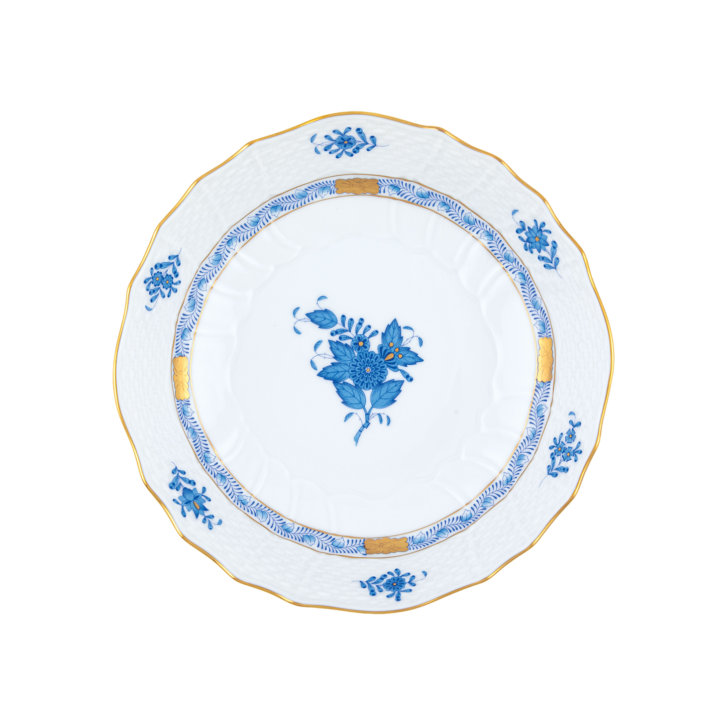 Herend Chinese Bouquet Blue Scalloped Dinner Bowl | 8x2in