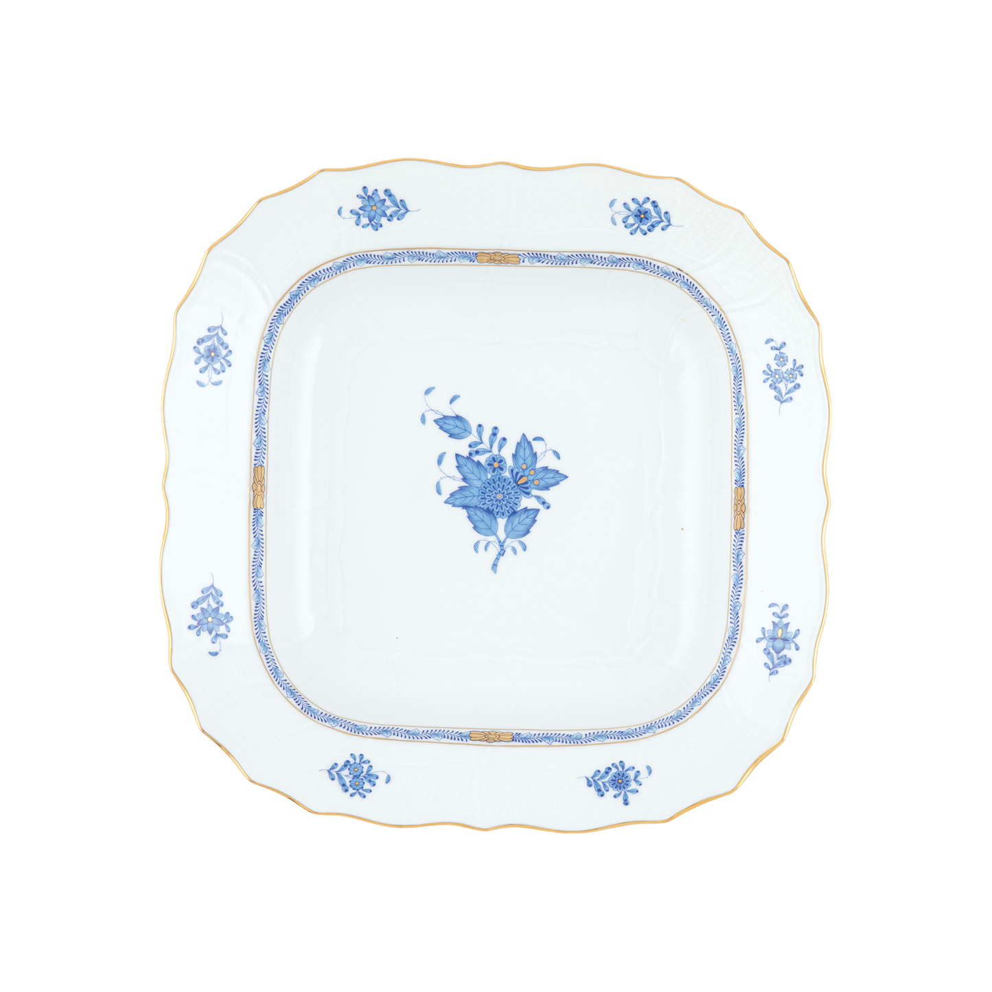 Herend Chinese Bouquet Blue Square Fruit Dish | 11in