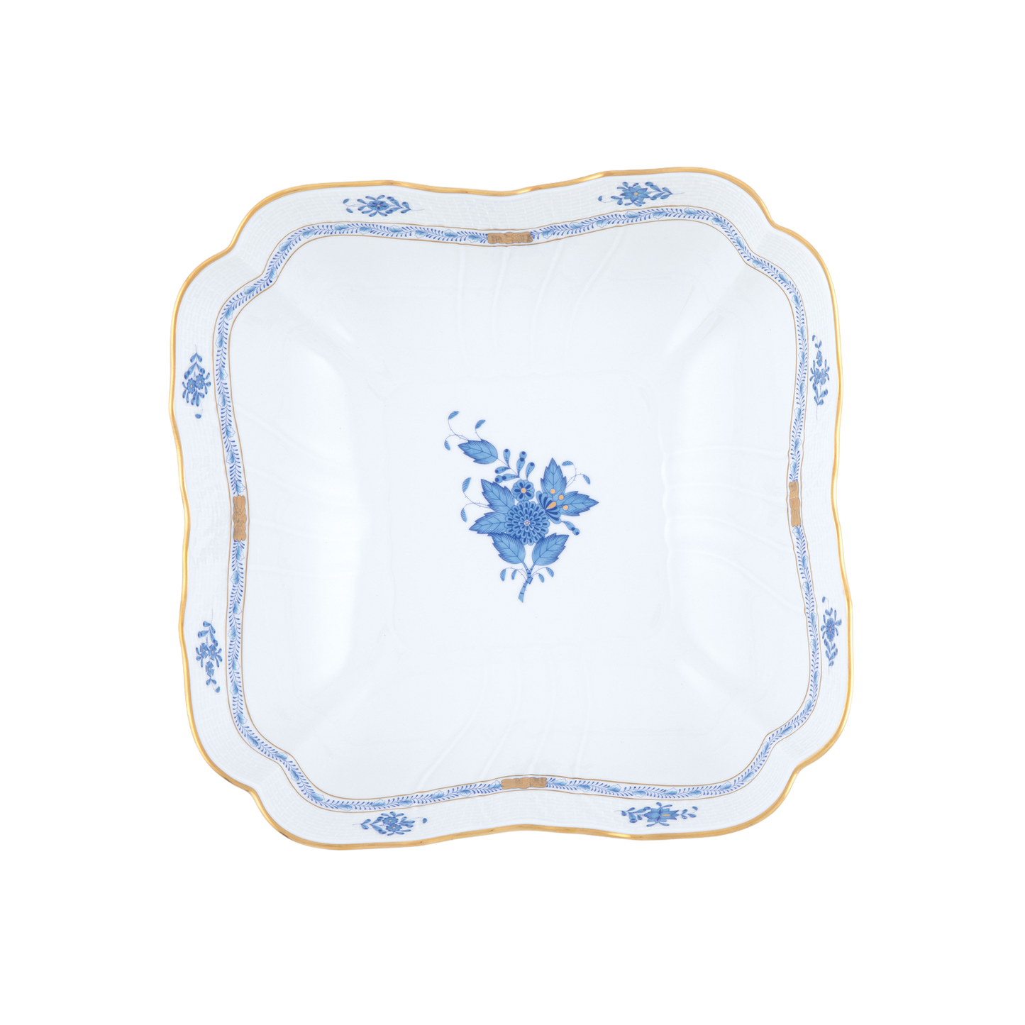 Herend Chinese Bouquet Blue Square Salad Bowl | 10in