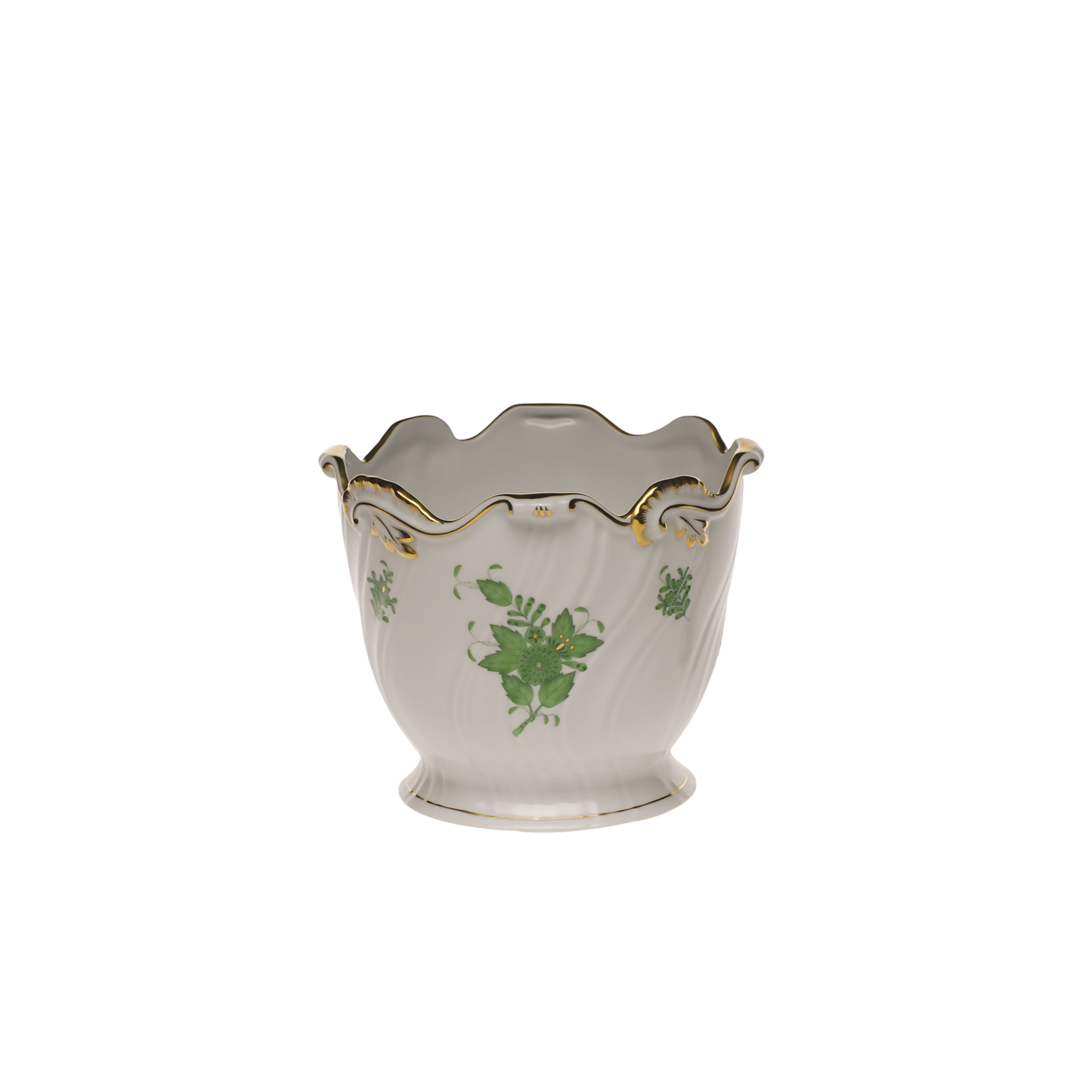 Herend Chinese Bouquet Green Ribbed Cachepot | 6.25x7in