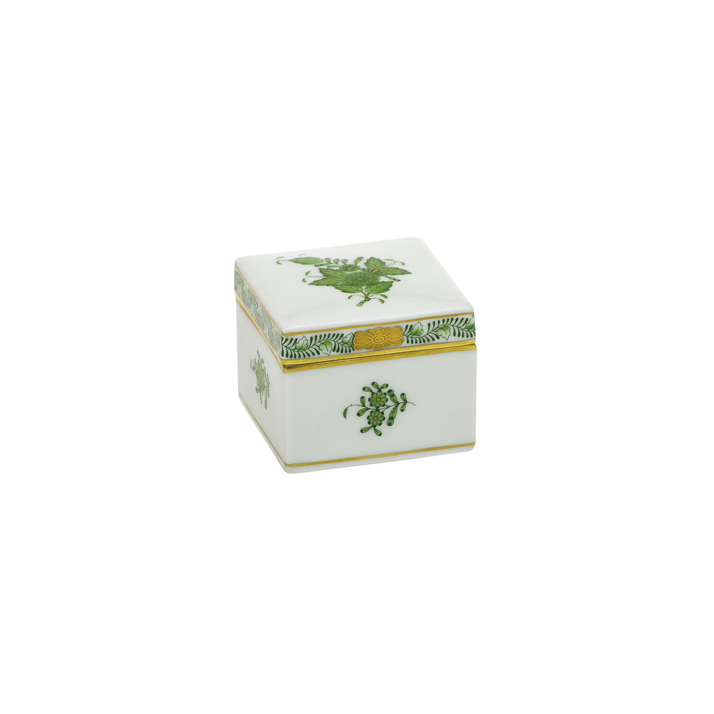 Herend Chinese Bouquet Green Square Box | 2.5x2.5in