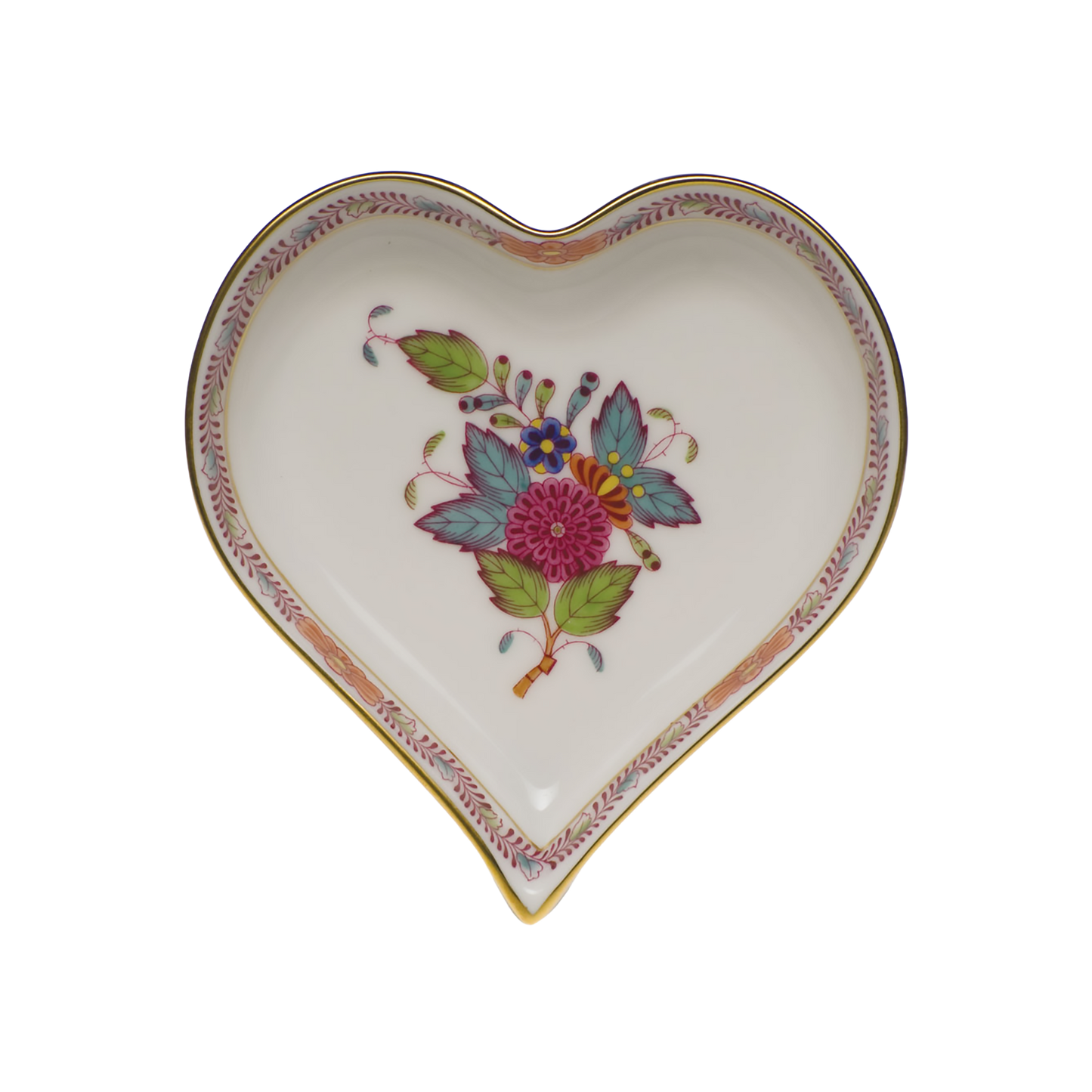 Herend Chinese Bouquet Multicolor Small Heart Tray | 4x4in