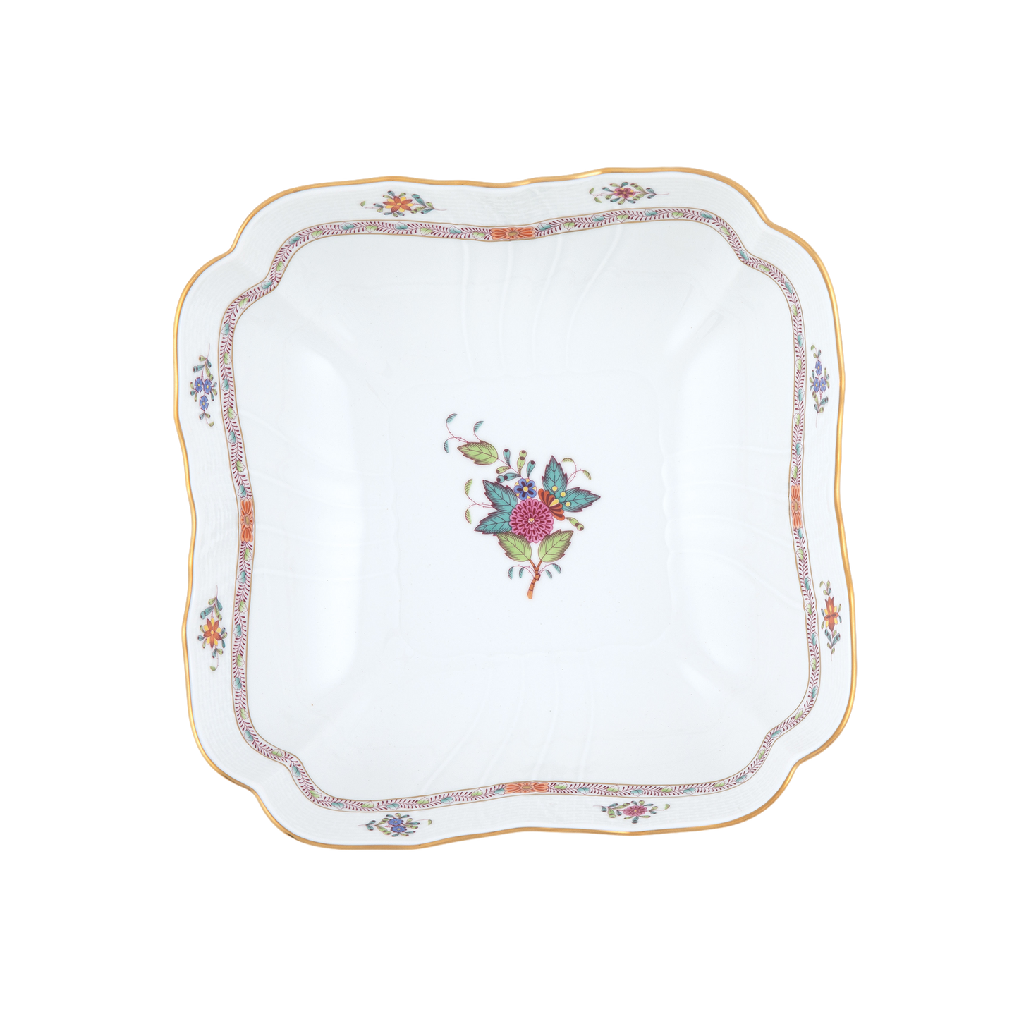 Herend Chinese Bouquet Multicolor Square Salad Bowl | 10in