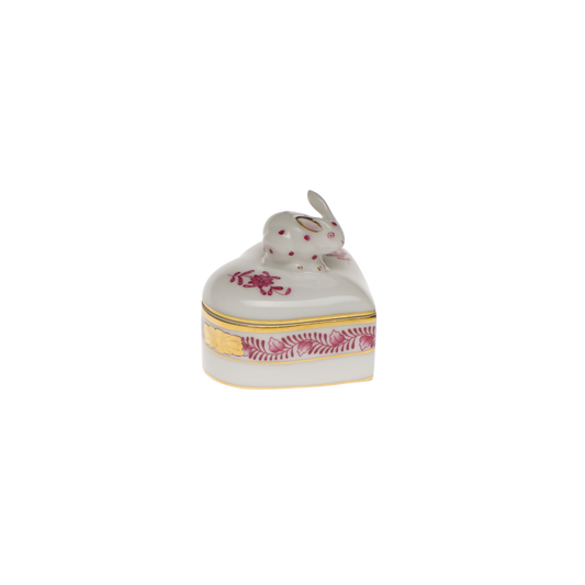 Herend Chinese Bouquet Raspberry Heart Box with Bunny | 2in
