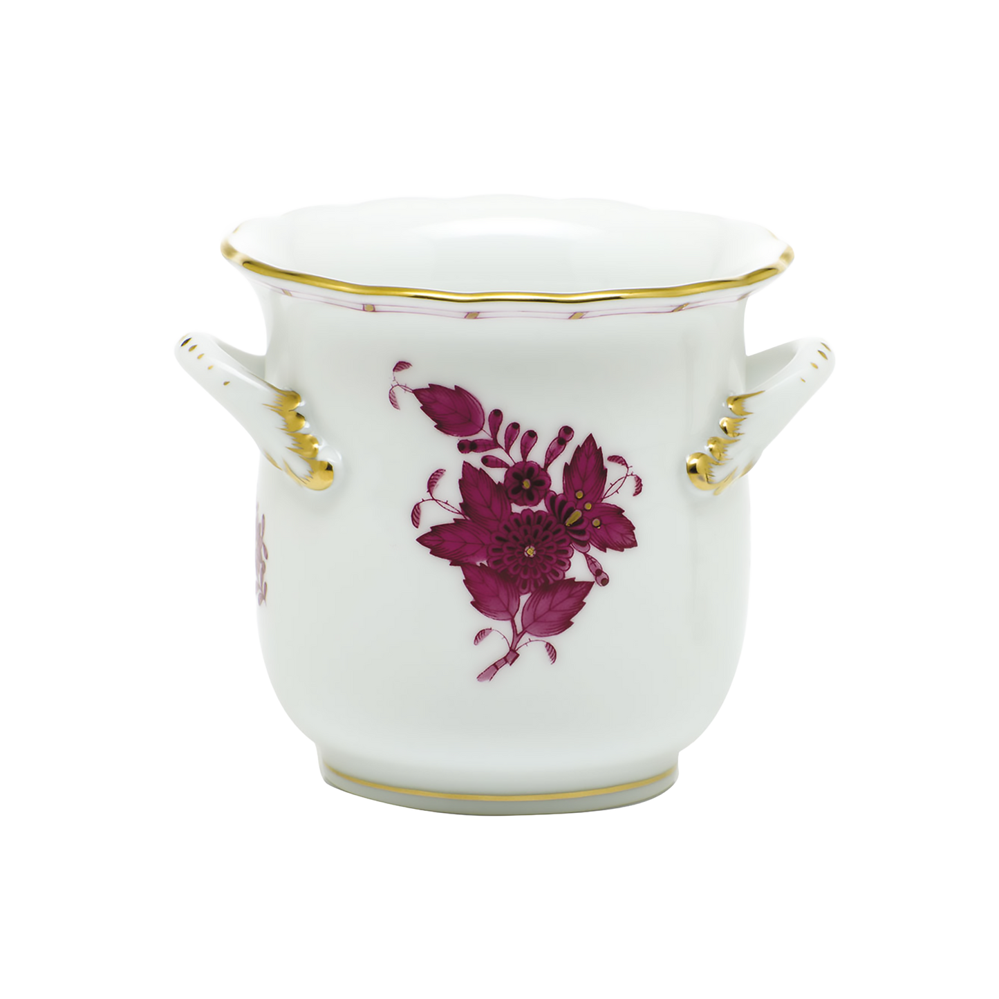 Herend Chinese Bouquet Raspberry Mini Cachepot with Handles | 4.75x3.75in