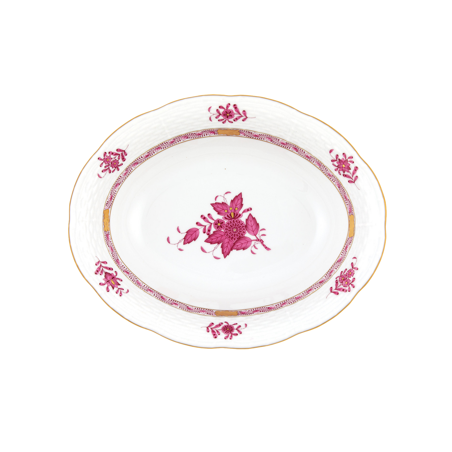Herend Chinese Bouquet Raspberry Oval Vegetable Dish | 10x8in