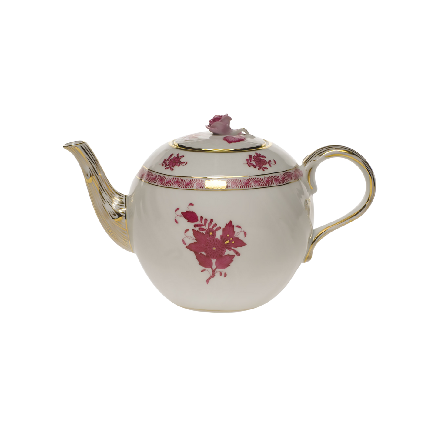 Herend Chinese Bouquet Raspberry Tea Pot with Rose | 36oz