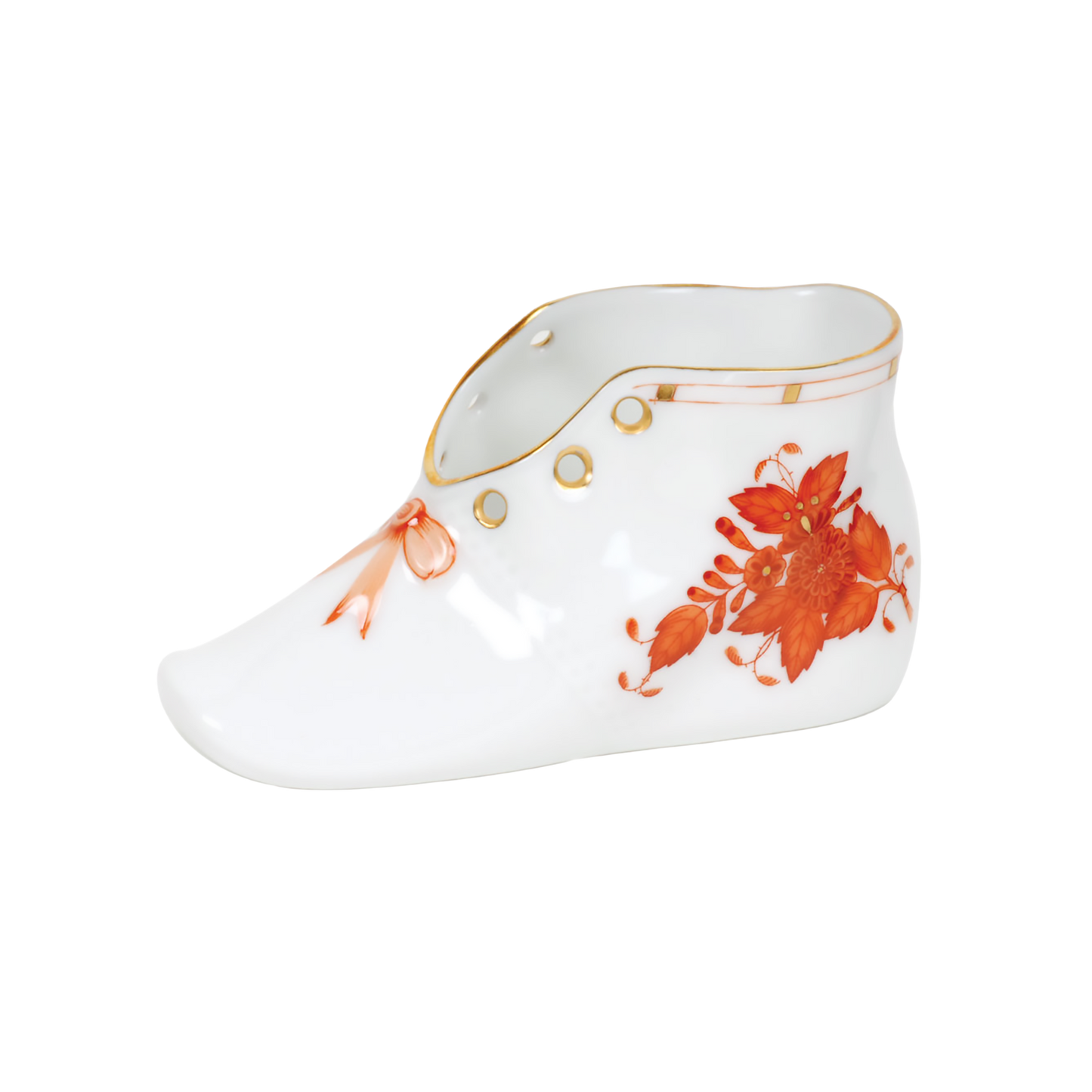Herend Chinese Bouquet Rust Baby Shoe | 4.5x2.75in