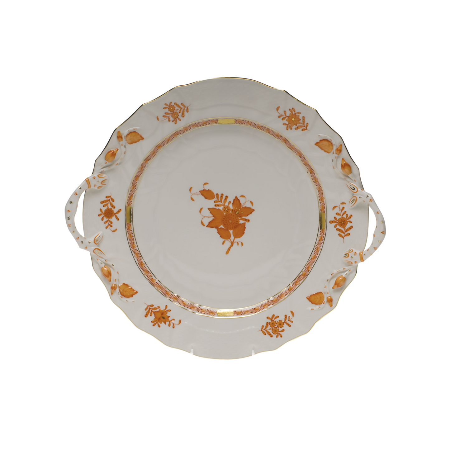 Herend Chinese Bouquet Rust Chop Plate with Handles | 12in