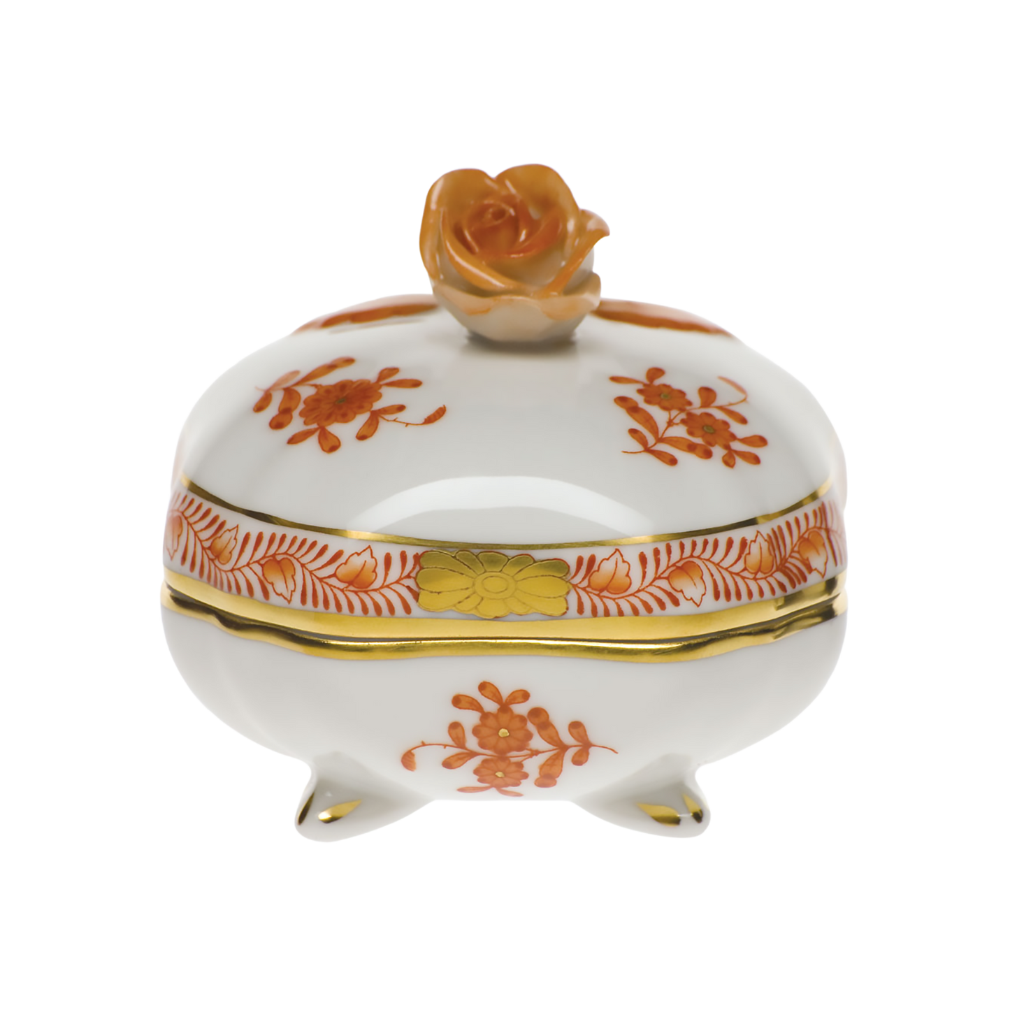 Herend Chinese Bouquet Rust Covered Bonbon Box with Rose | 3in