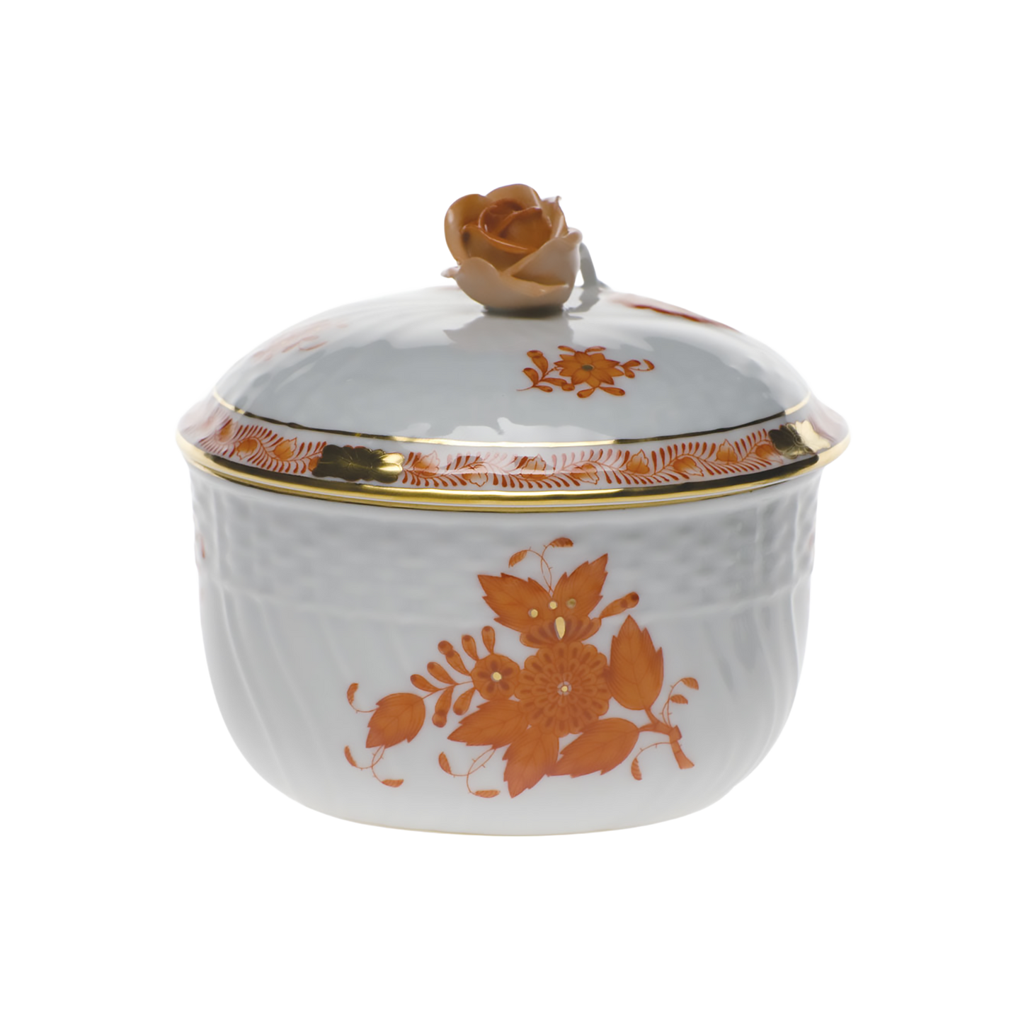Herend Chinese Bouquet Rust Covered Sugar with Rose | 10oz
