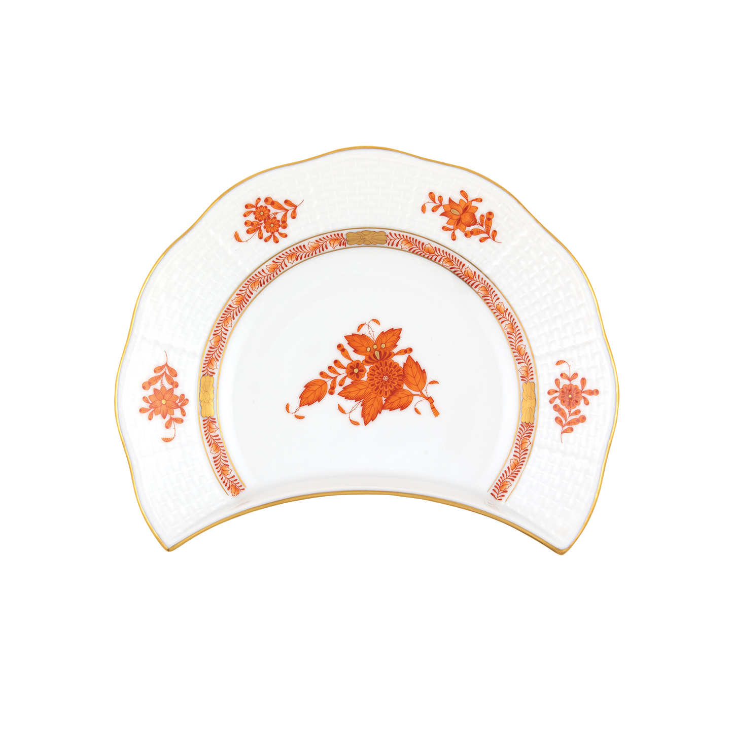 Herend Chinese Bouquet Rust Crescent Salad Plate | 7.25x5in